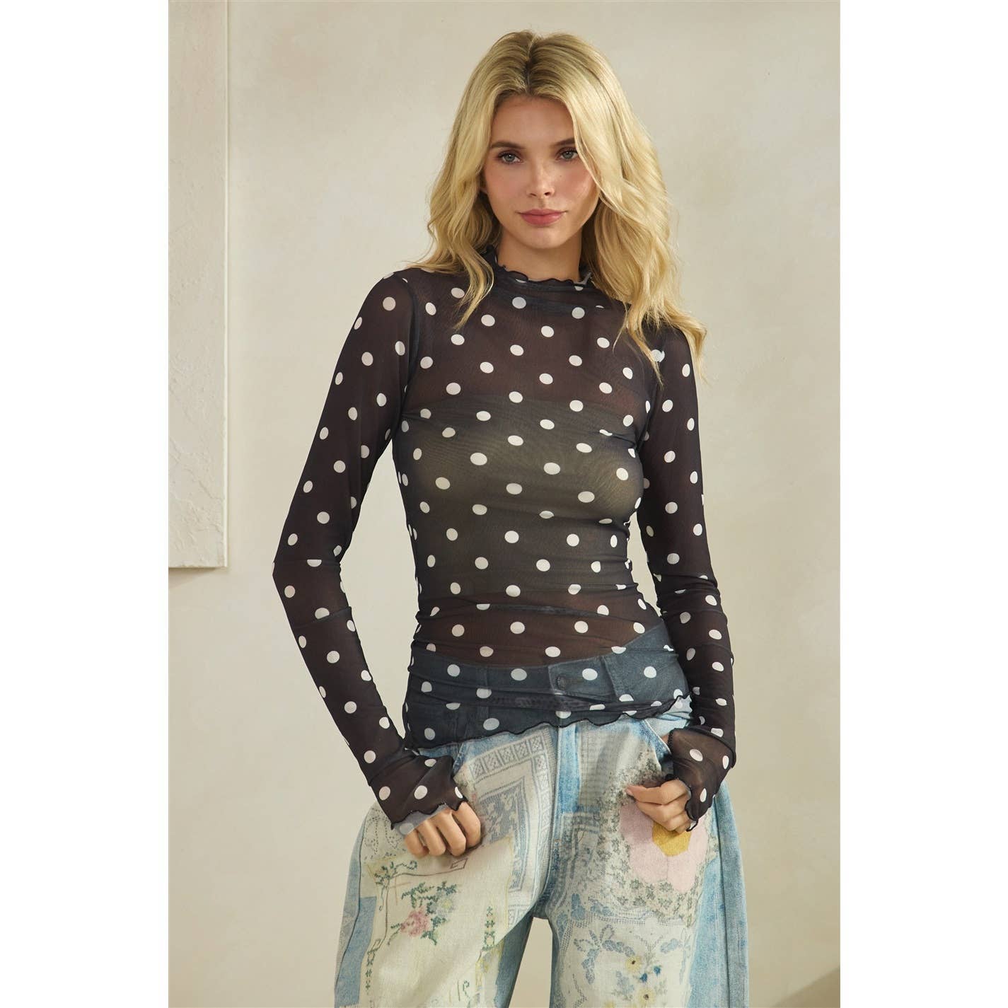 Lace Long Sleeve See Through Top