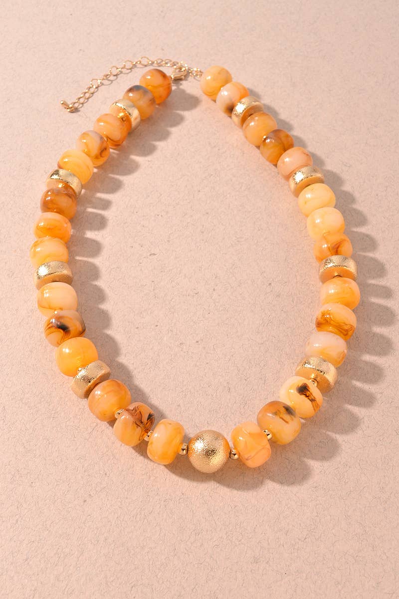 Marbled Beaded & Gold Accent Necklace