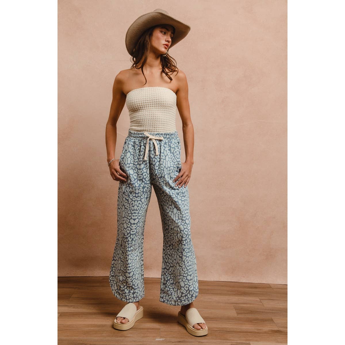 Washed Leopard Drawstring Pants
