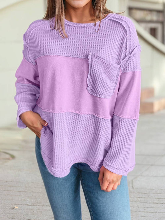 Thermal Knit Patchwork Top