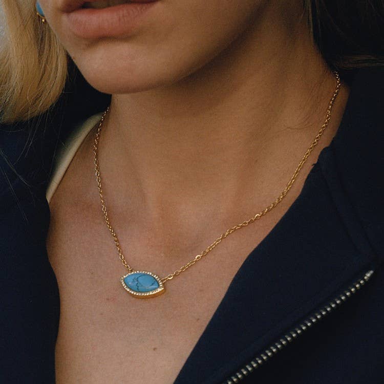 Waterproof Blue Stone Necklace