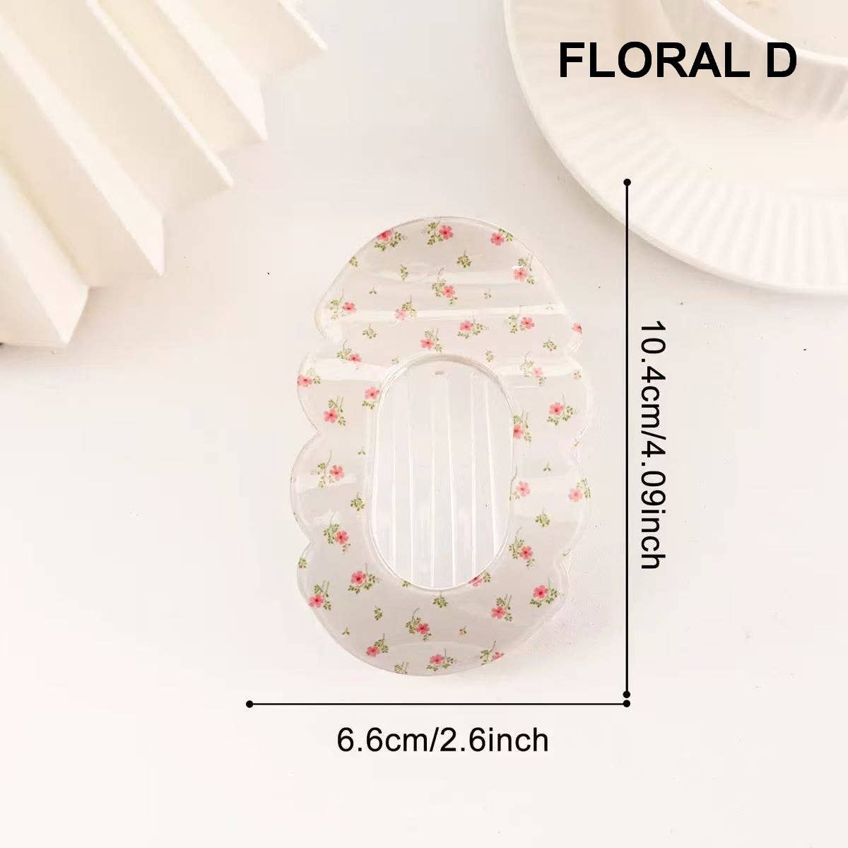 Scalloped Edge Floral and Stripe Flat Hair Claw Clip