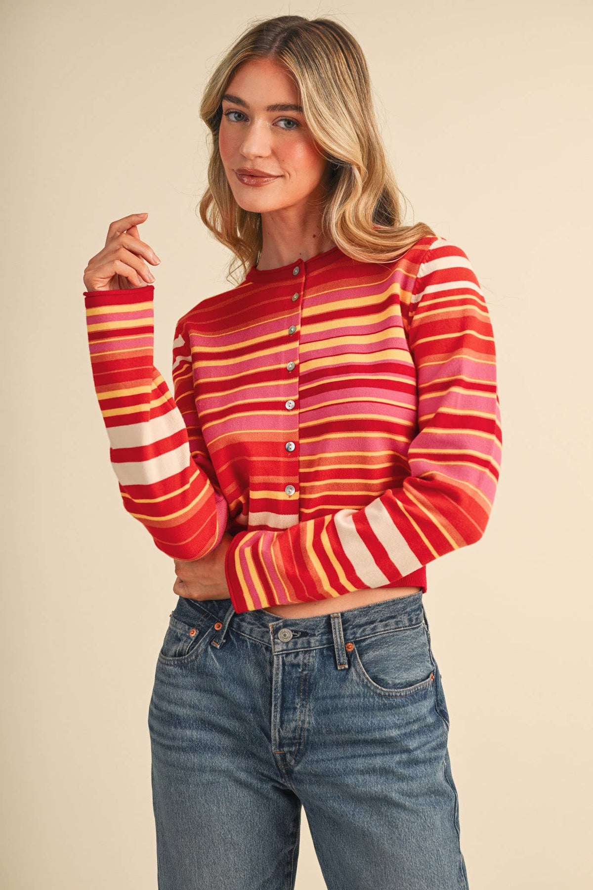 Multi Color Striped Sweater Cardigan
