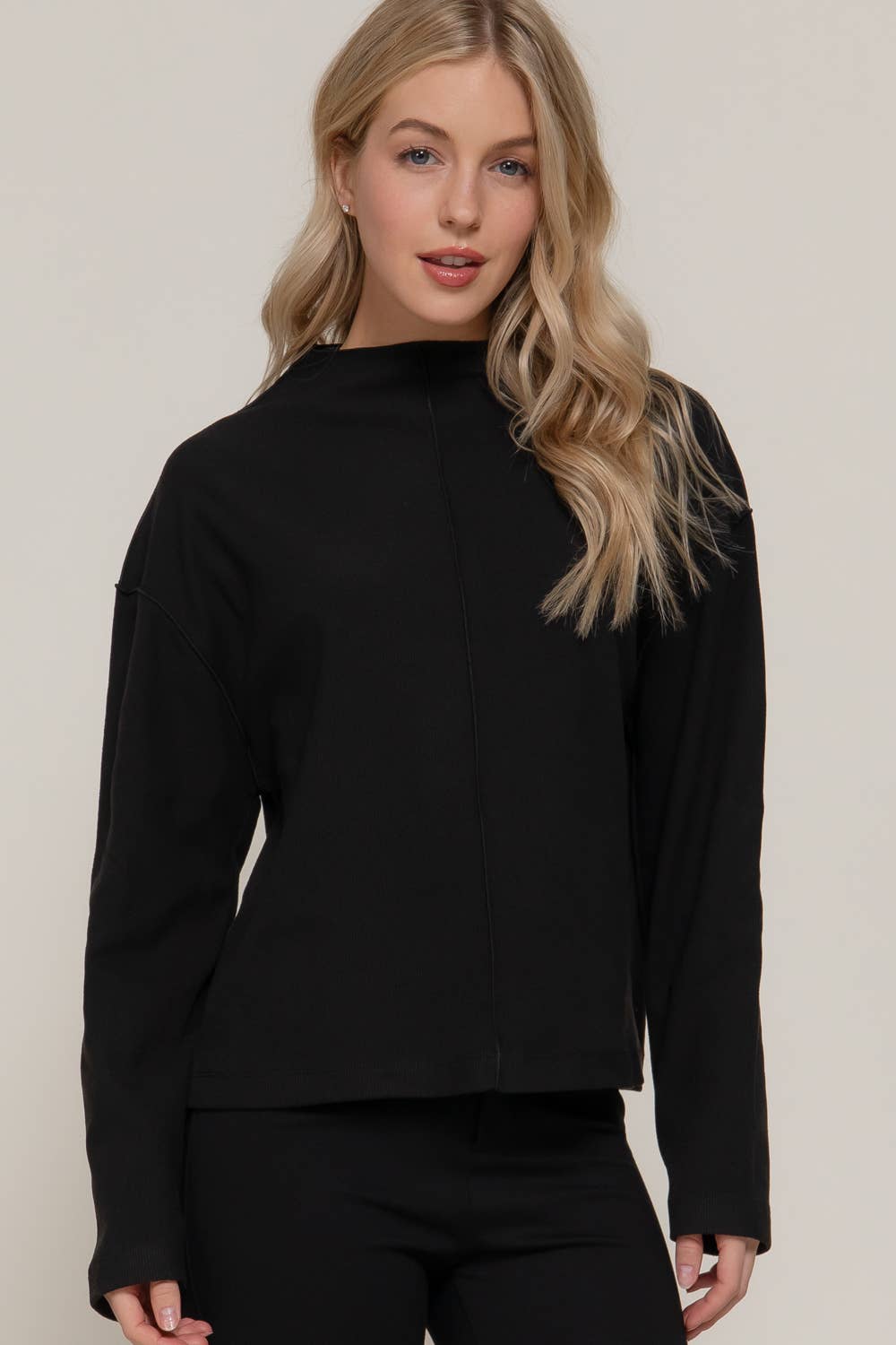 Long Sleeve Overlocked Seams Brushed Rib Top
