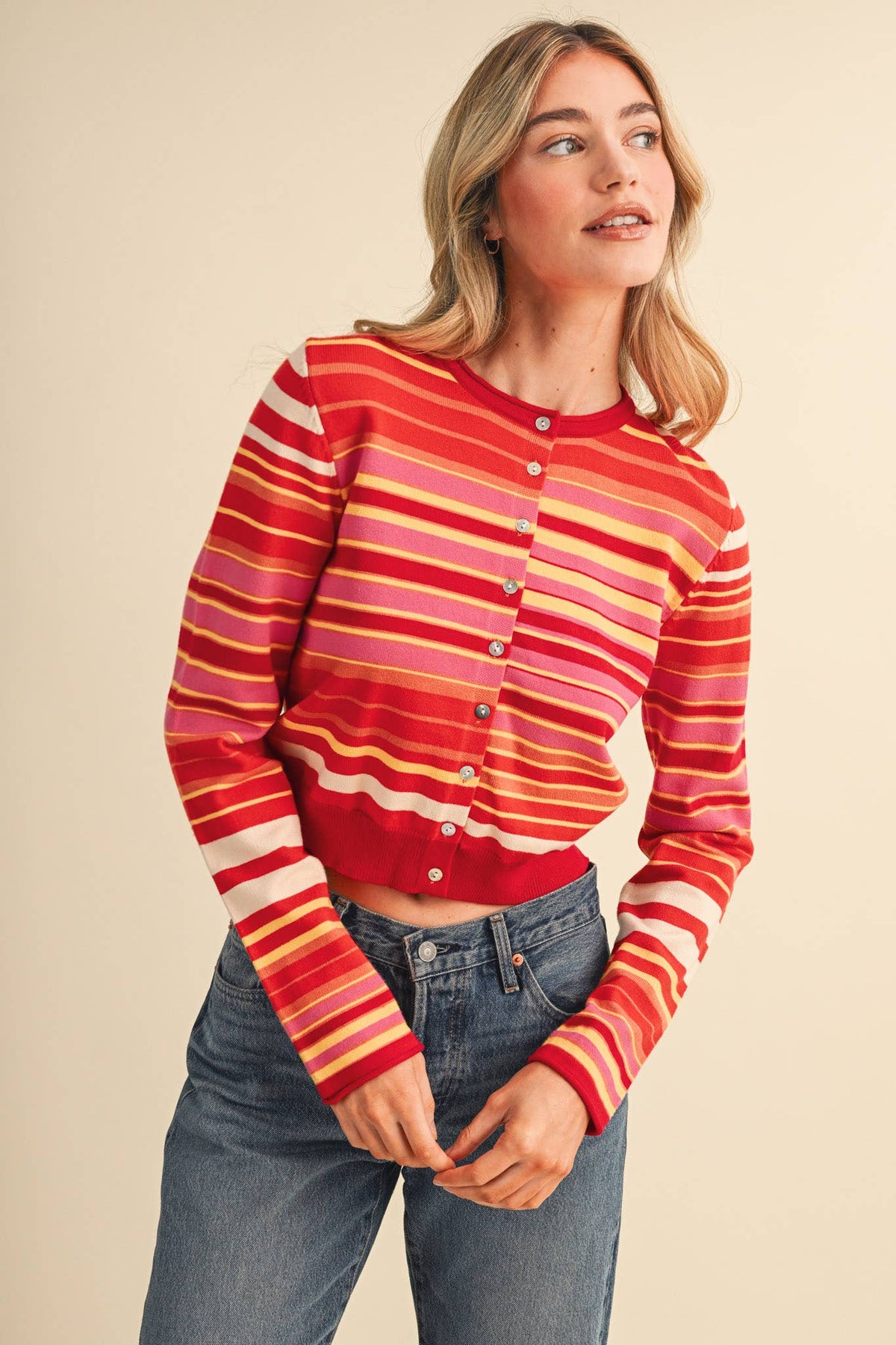 Multi Color Striped Sweater Cardigan
