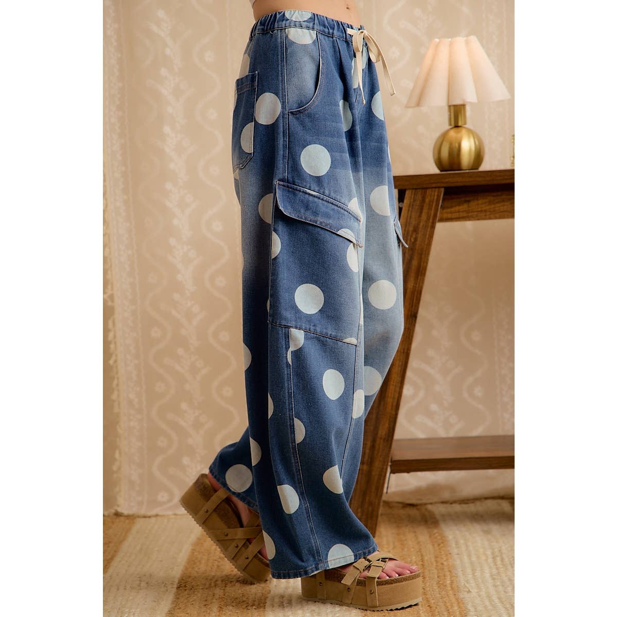 Polka Dot Cargo Barrel Jeans