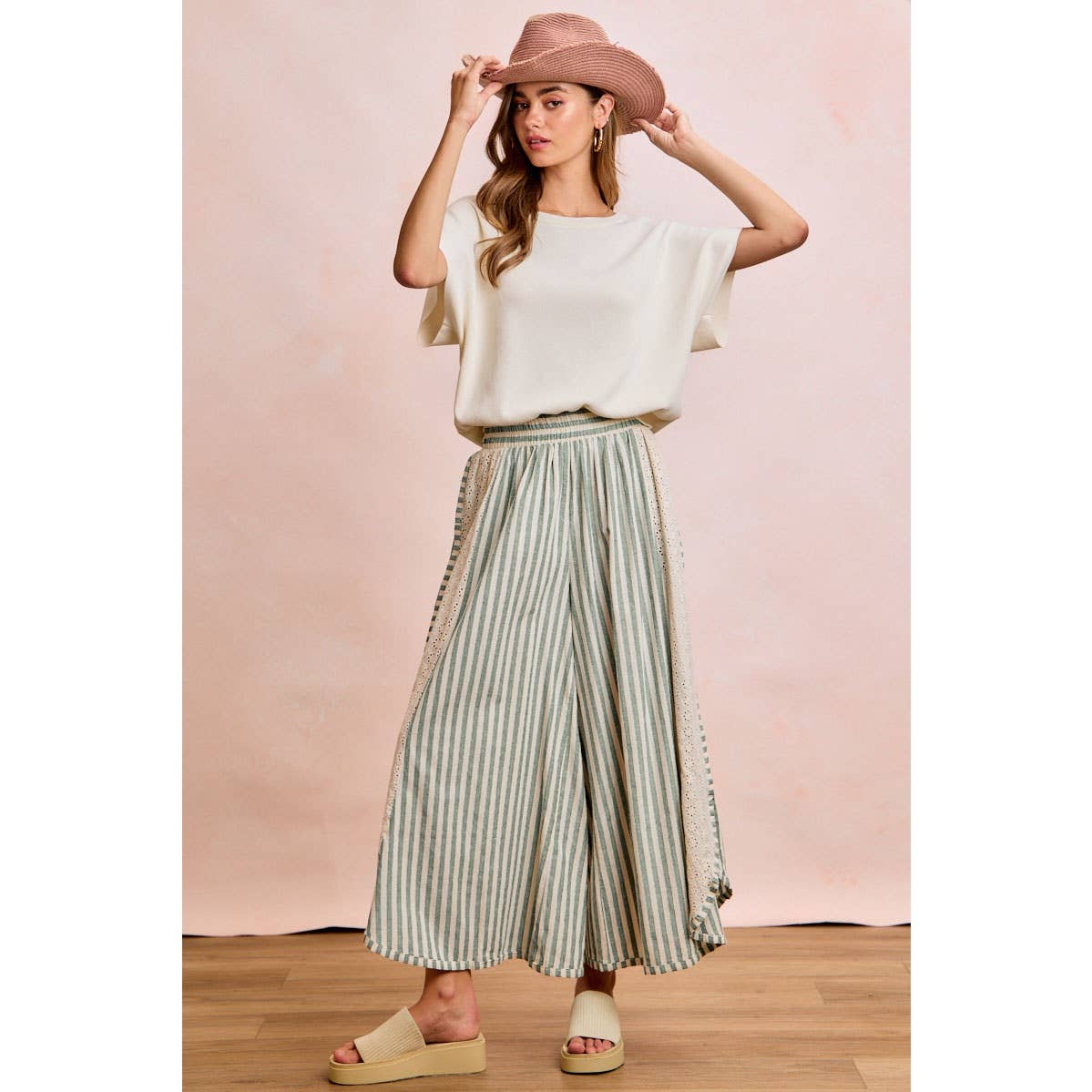 Floral Eyelet Wide Leg Pants