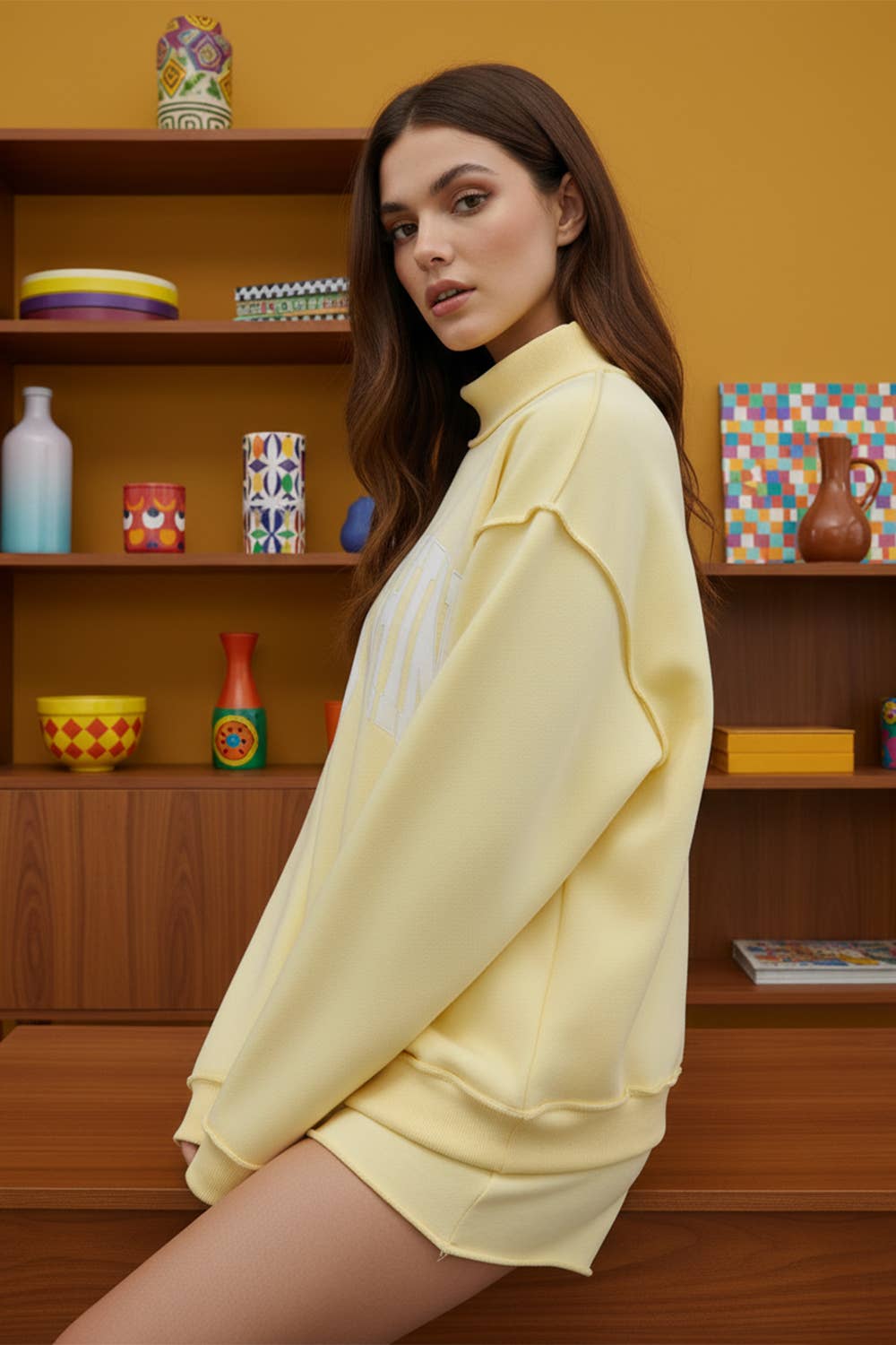'Mother' Embroidered Mock Neck Sweatshirt