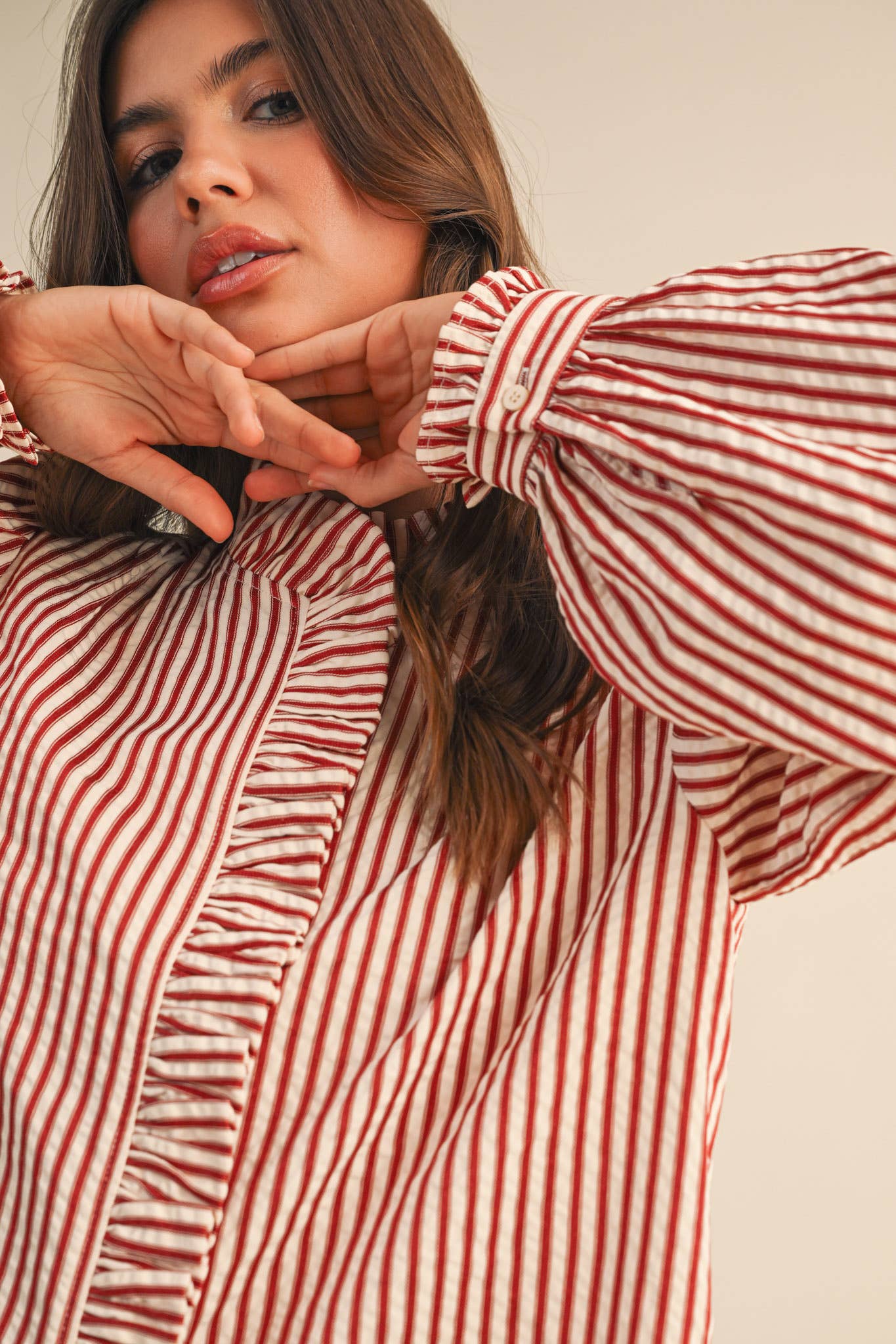 Ruffle Striped Long Sleeve Top