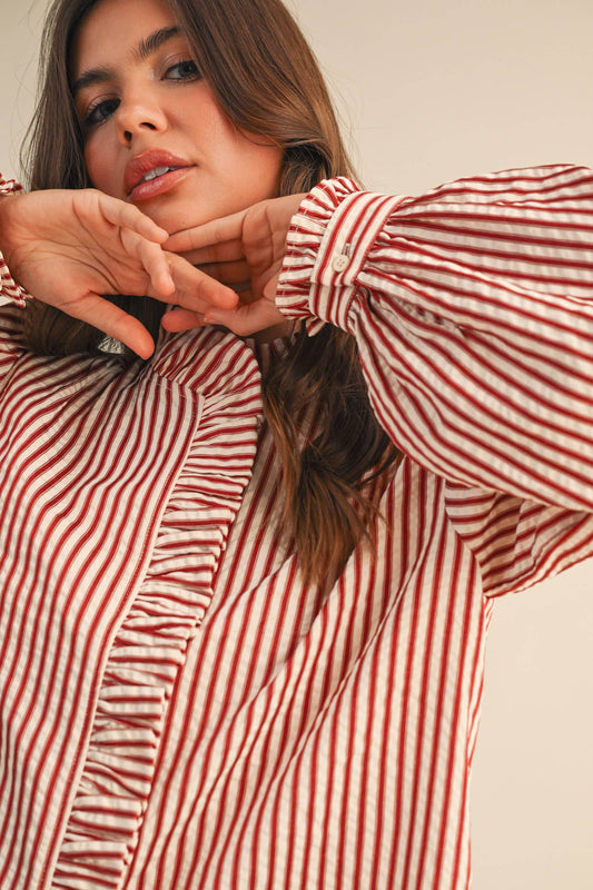 Ruffle Striped Long Sleeve Top