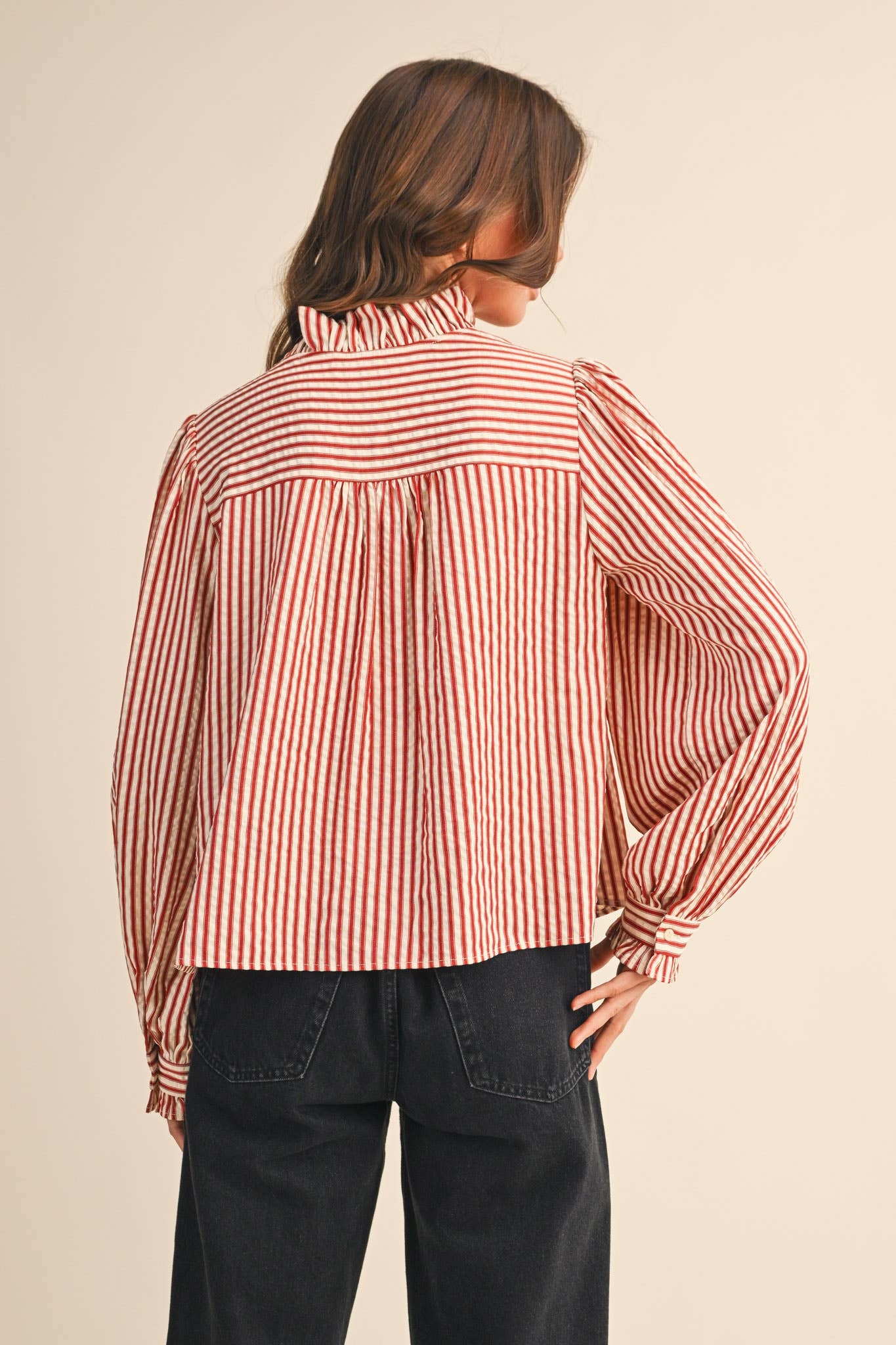 Ruffle Striped Long Sleeve Top