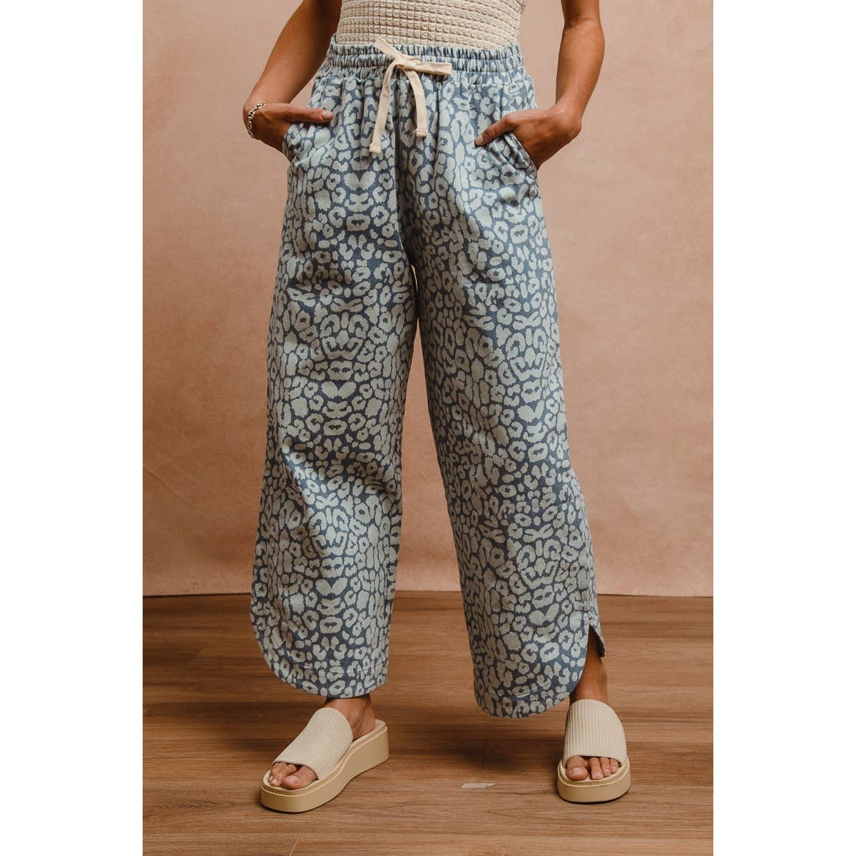 Washed Leopard Drawstring Pants