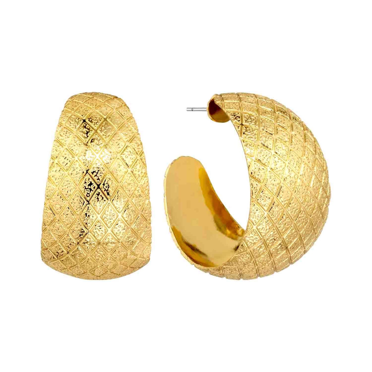 Gold Diamond Textured Open Hoop 1" Earring