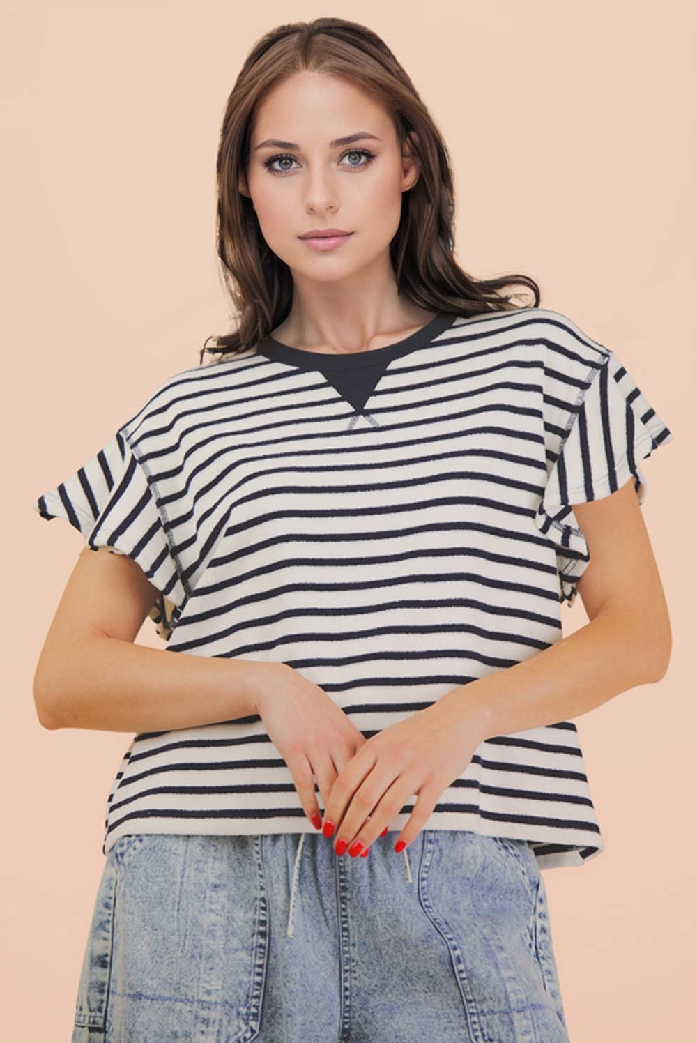 Sophia Ruffle Stripe Knit Top