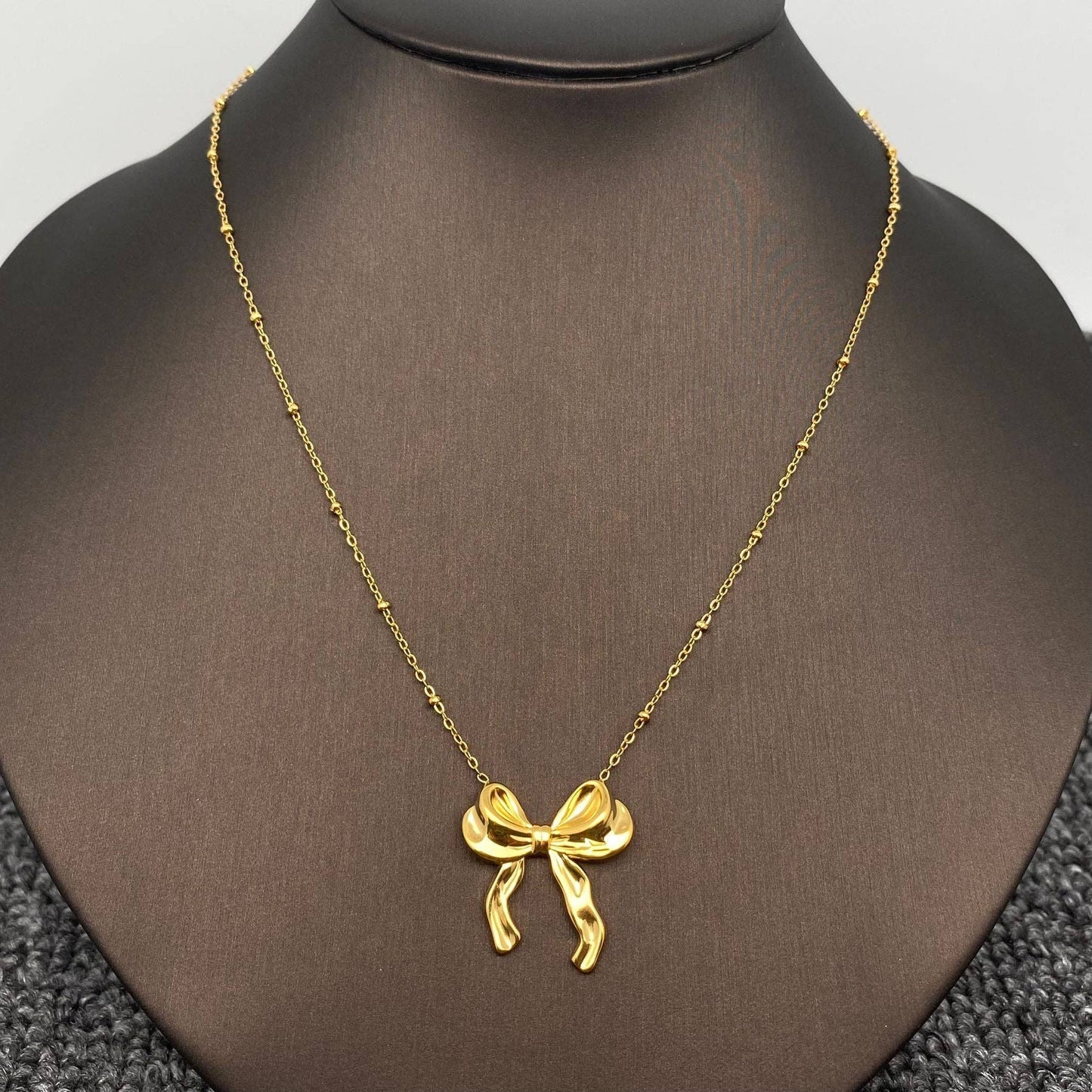 18K Gold Plated Stainless Steel Bow Charm Necklace