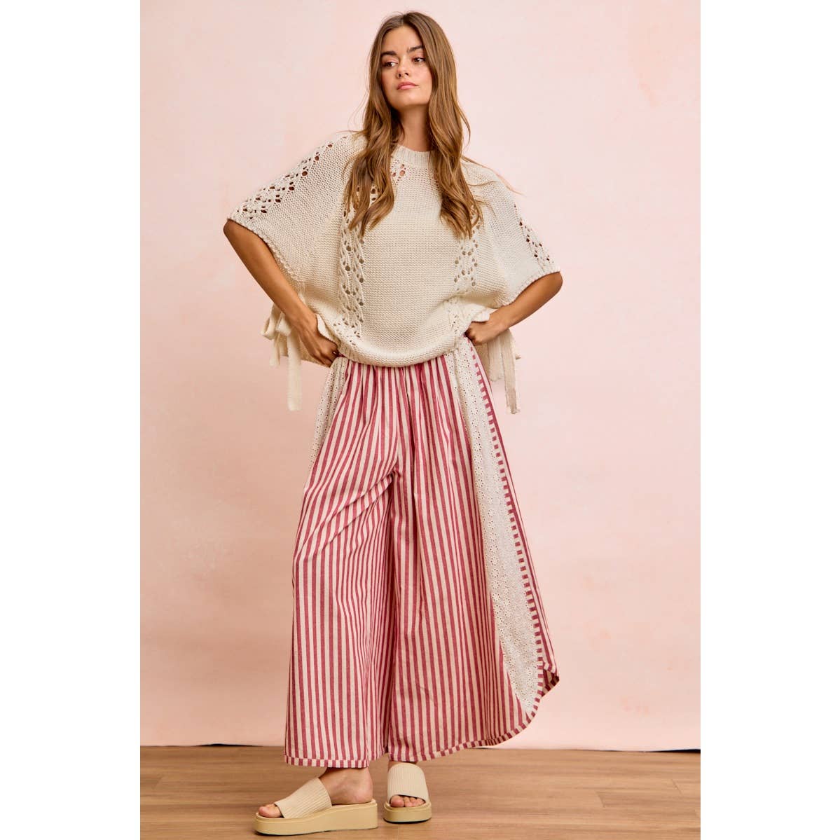 Floral Eyelet Wide Leg Pants