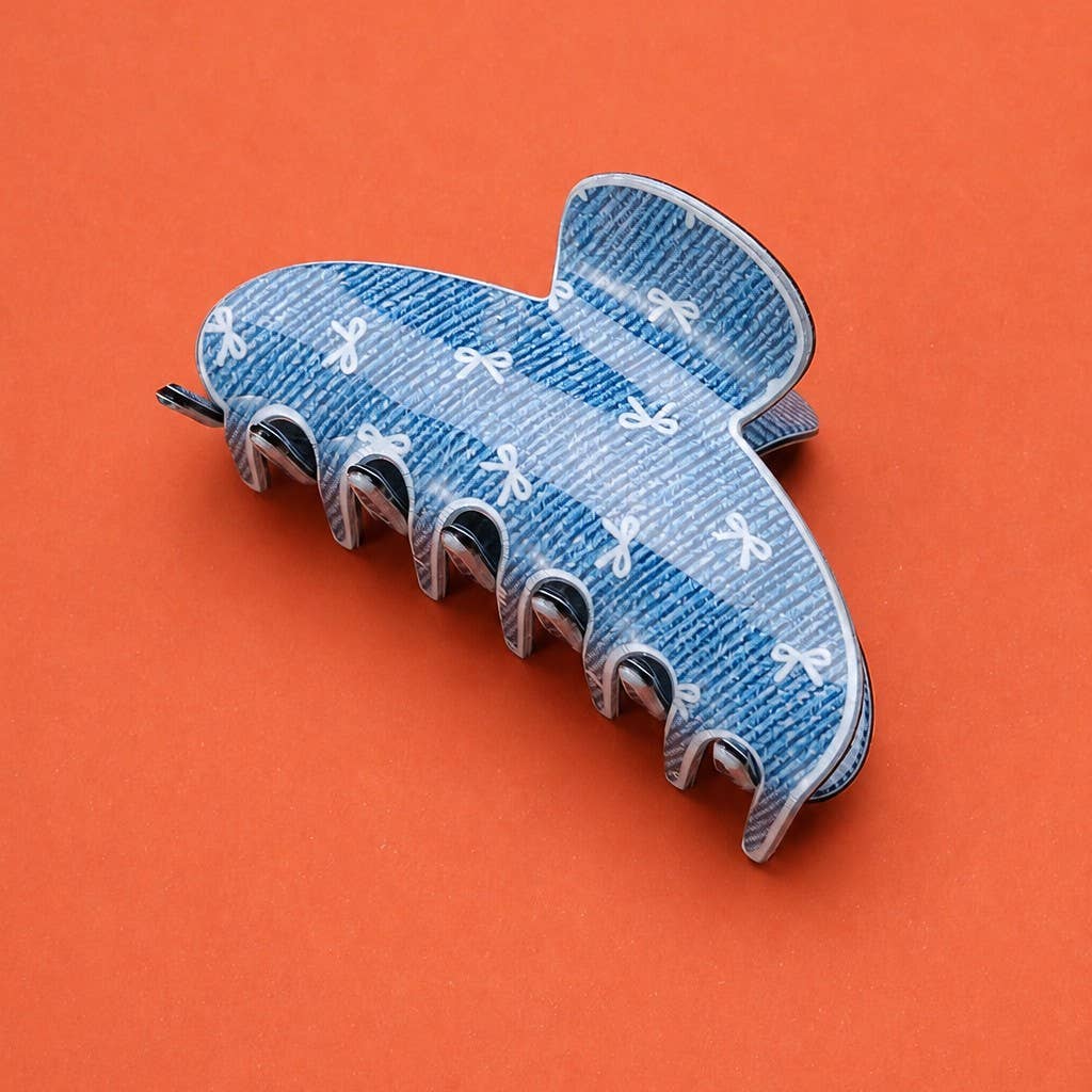 Denim Bow Print Oval Hair Claw Clip
