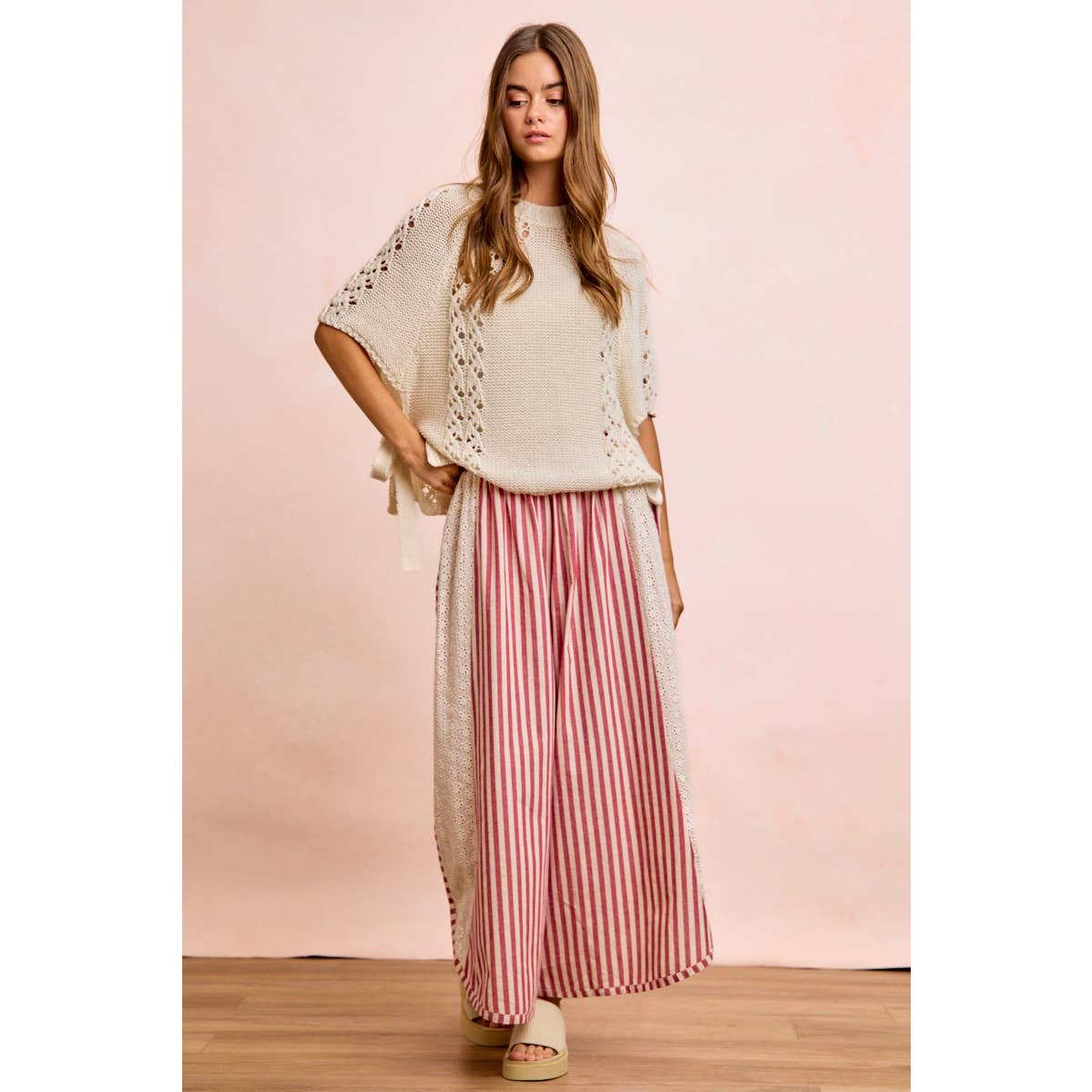 Floral Eyelet Wide Leg Pants