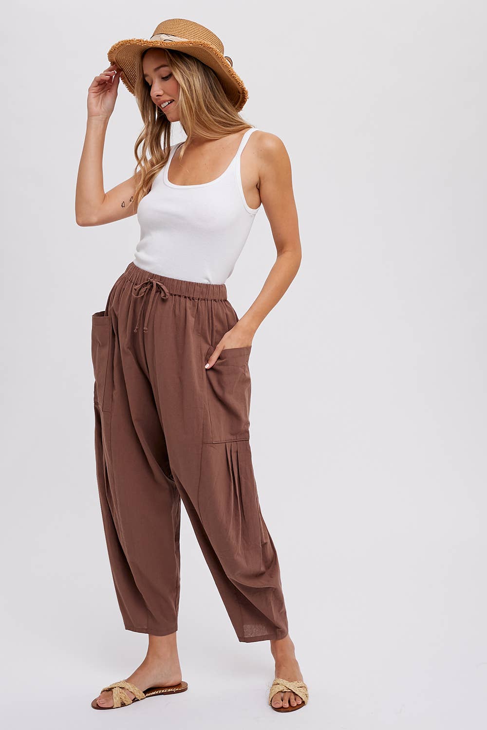 Linen Blend Wide Leg Pants