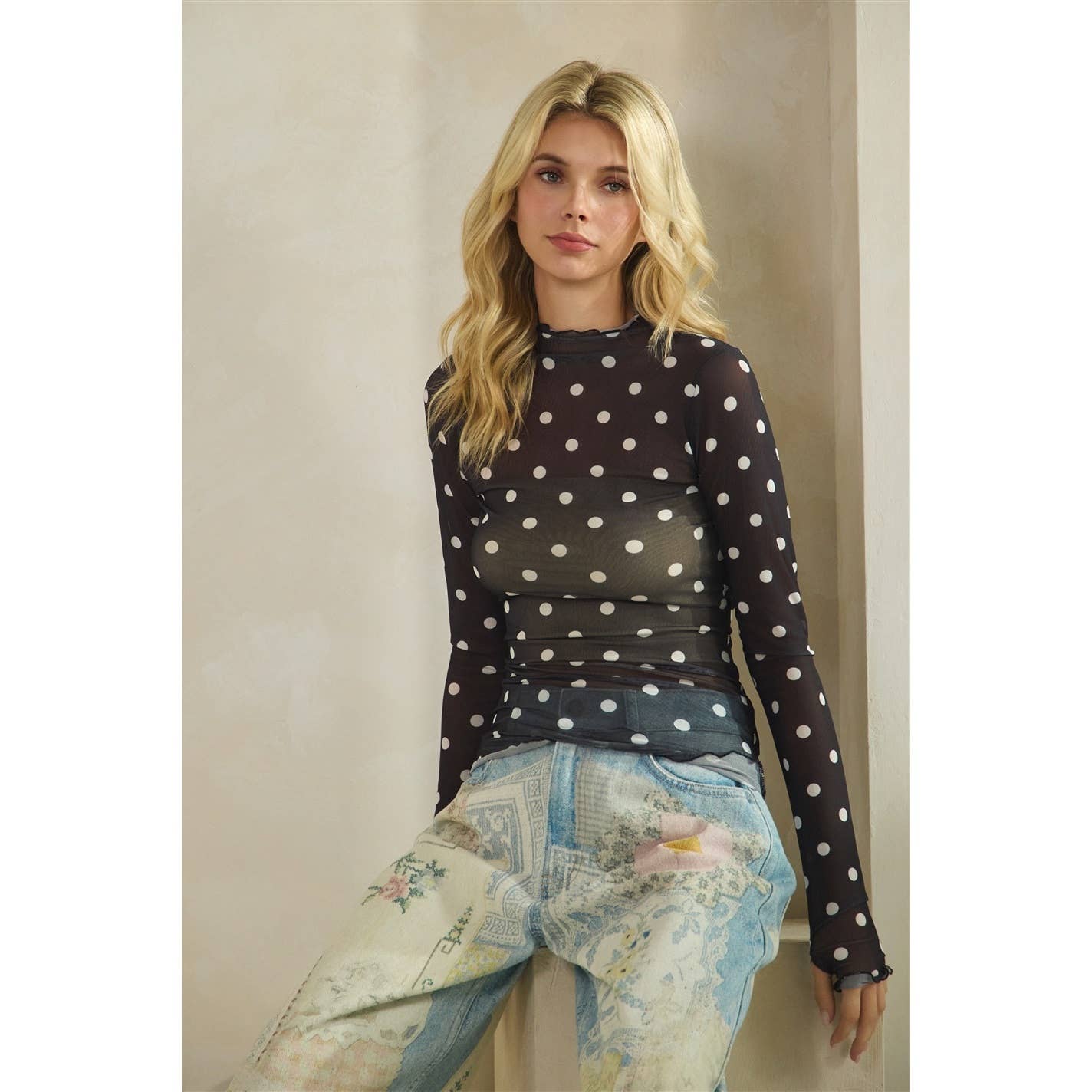 Lace Long Sleeve See Through Top