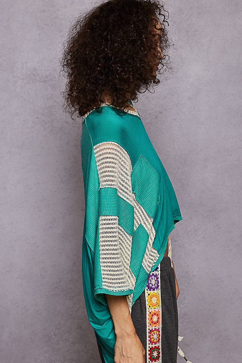 POL Oversized Lace Detail Top