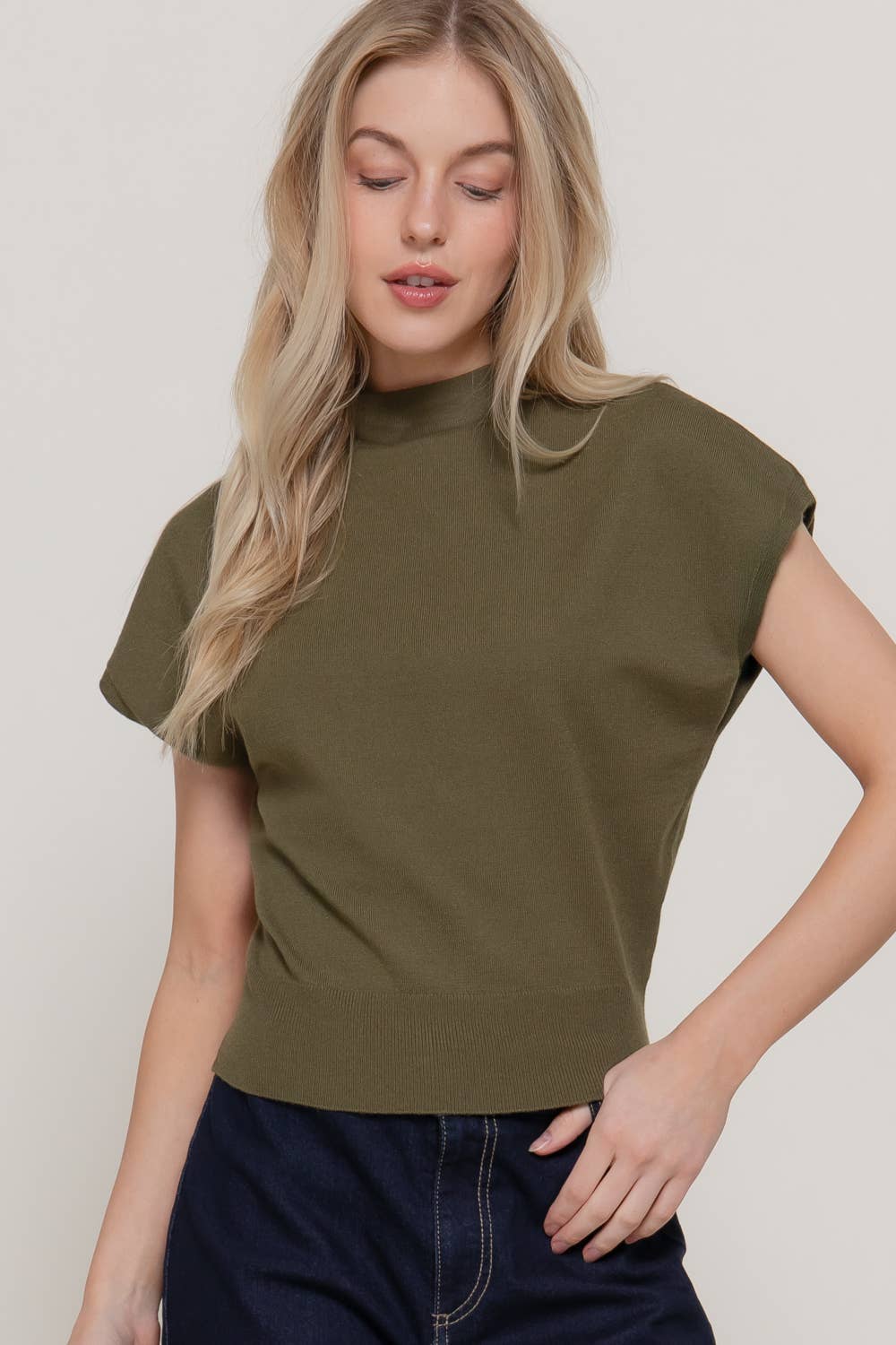 Cap Sleeve Mock Neck Sweater Top
