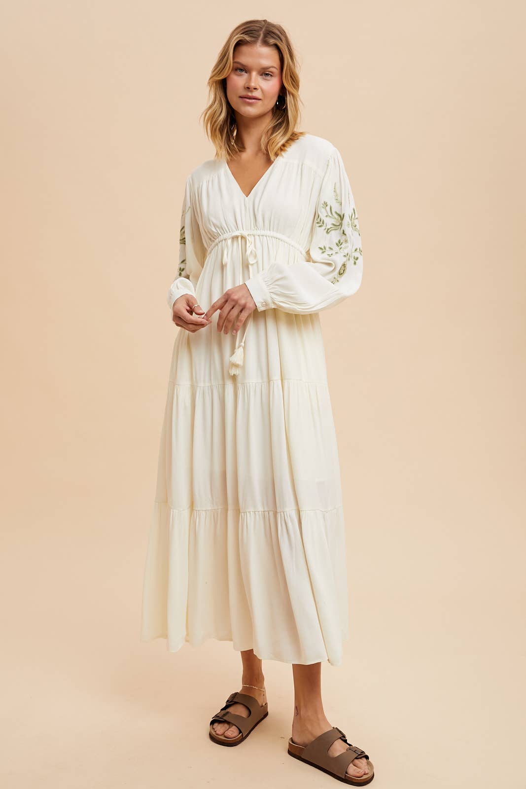 Embroidered Sleeve Maxi Dress