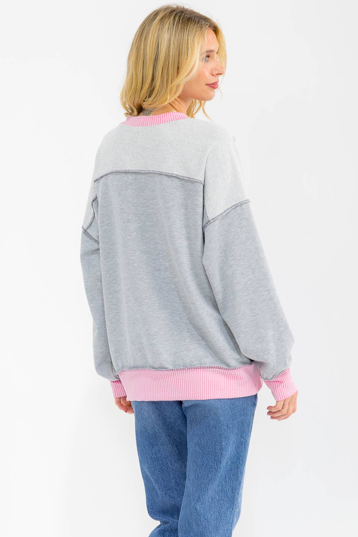 Contrast Trim Exposed Seam Sweatshirt