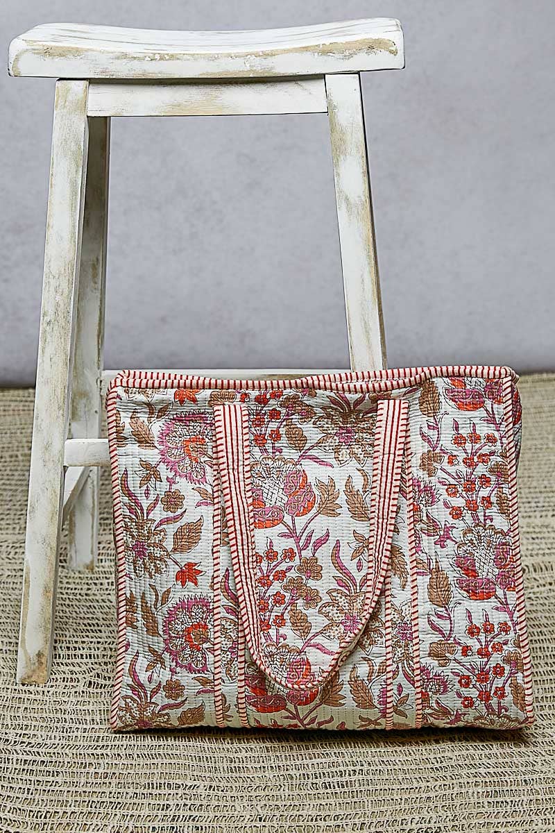 Quilted Striped Ivory Tote Bag