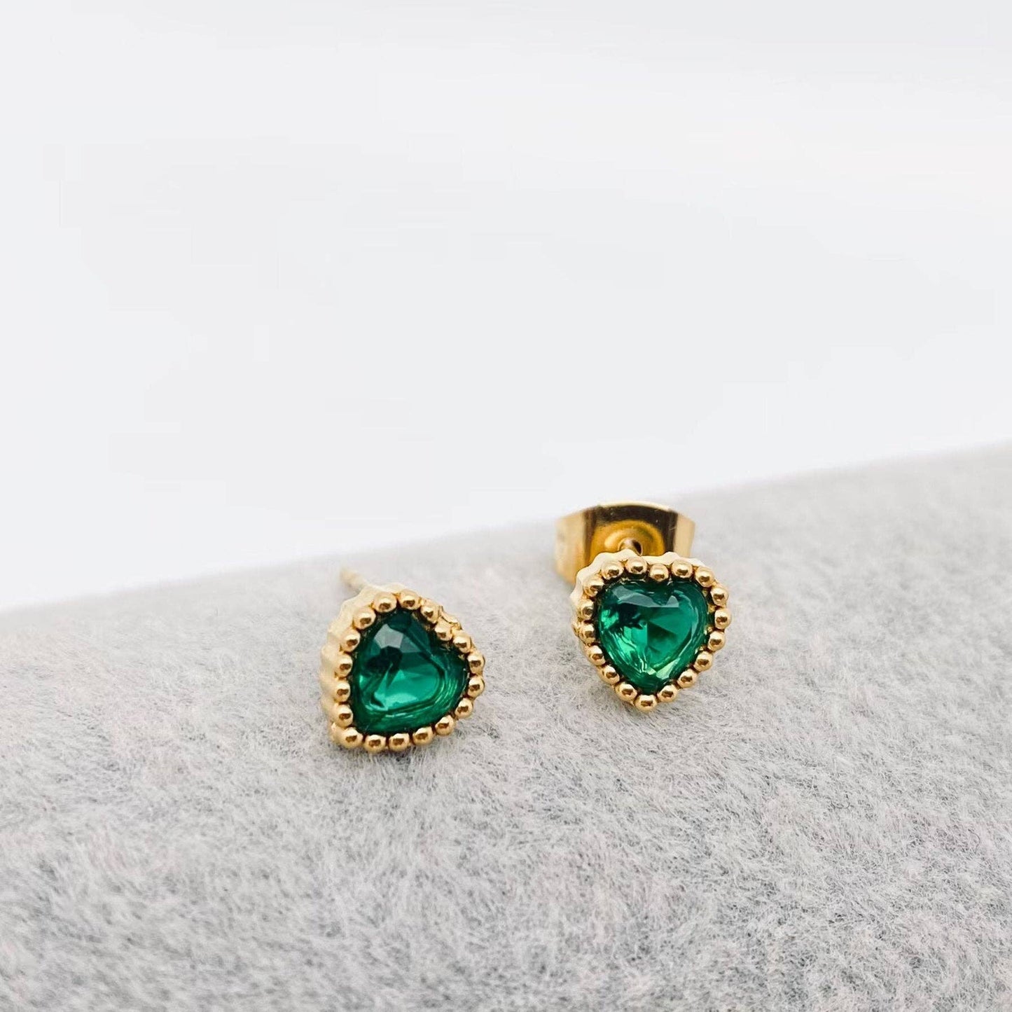 Cubic Zirconia Heart Gold Plated Ear Studs