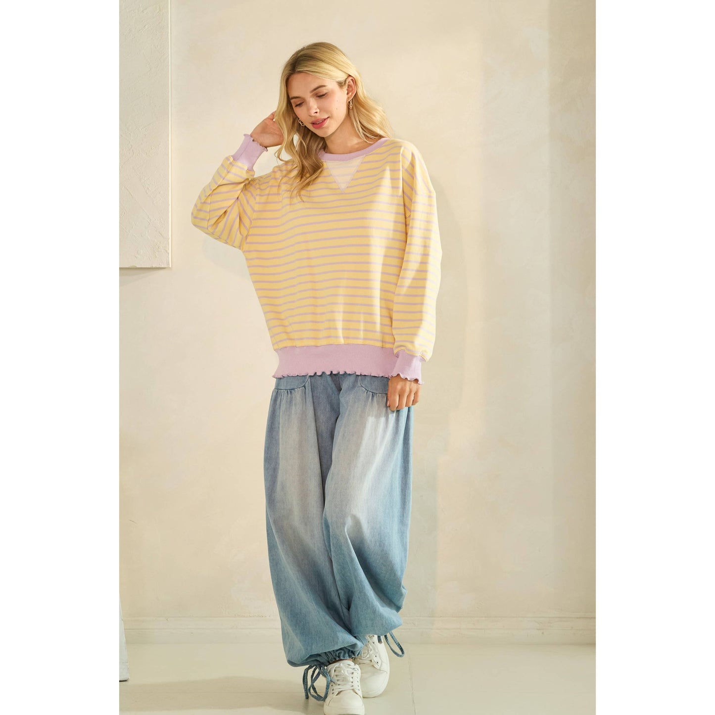 Striped Knit Long Sleeve Top