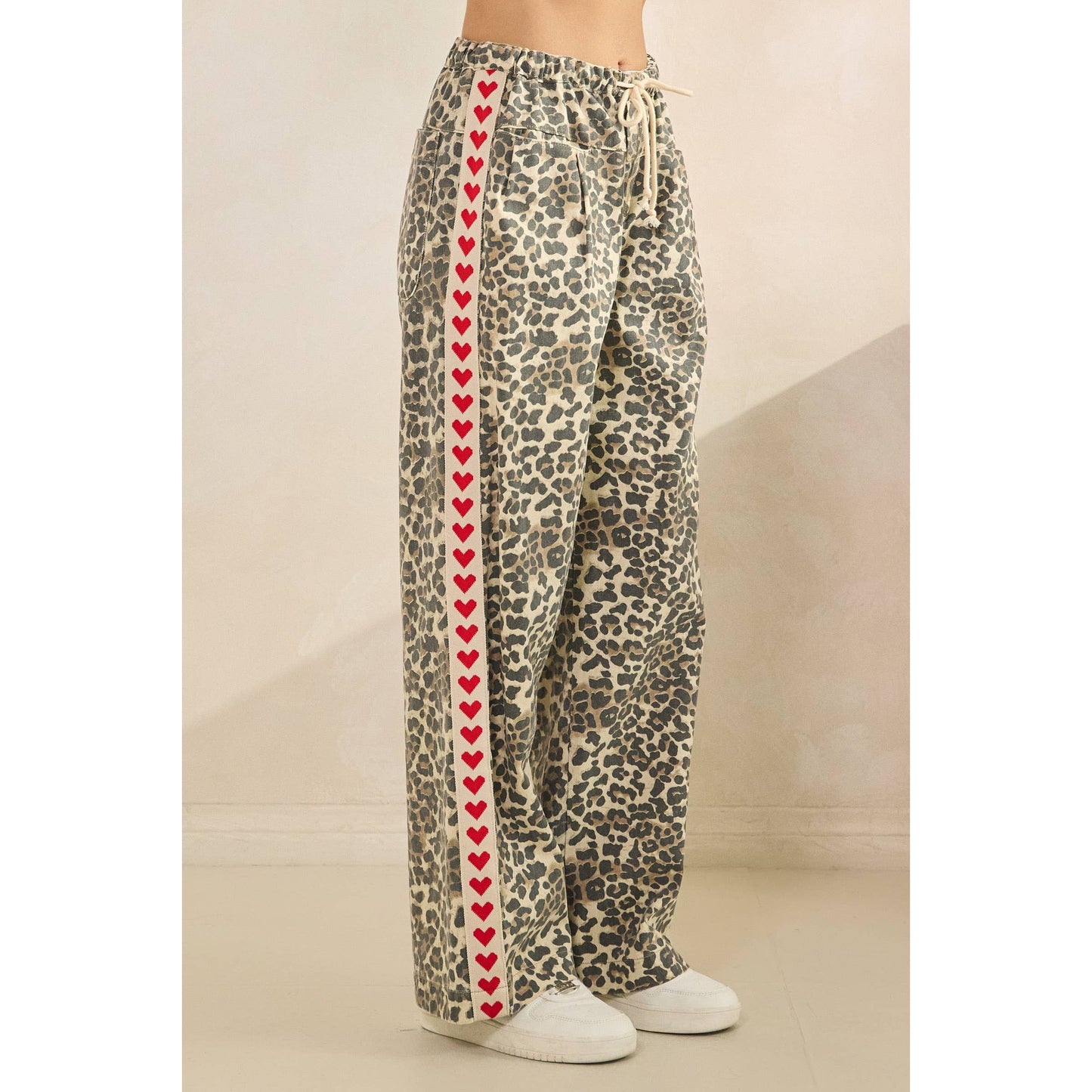 Leopard Printed Striped Wide Legged Pants