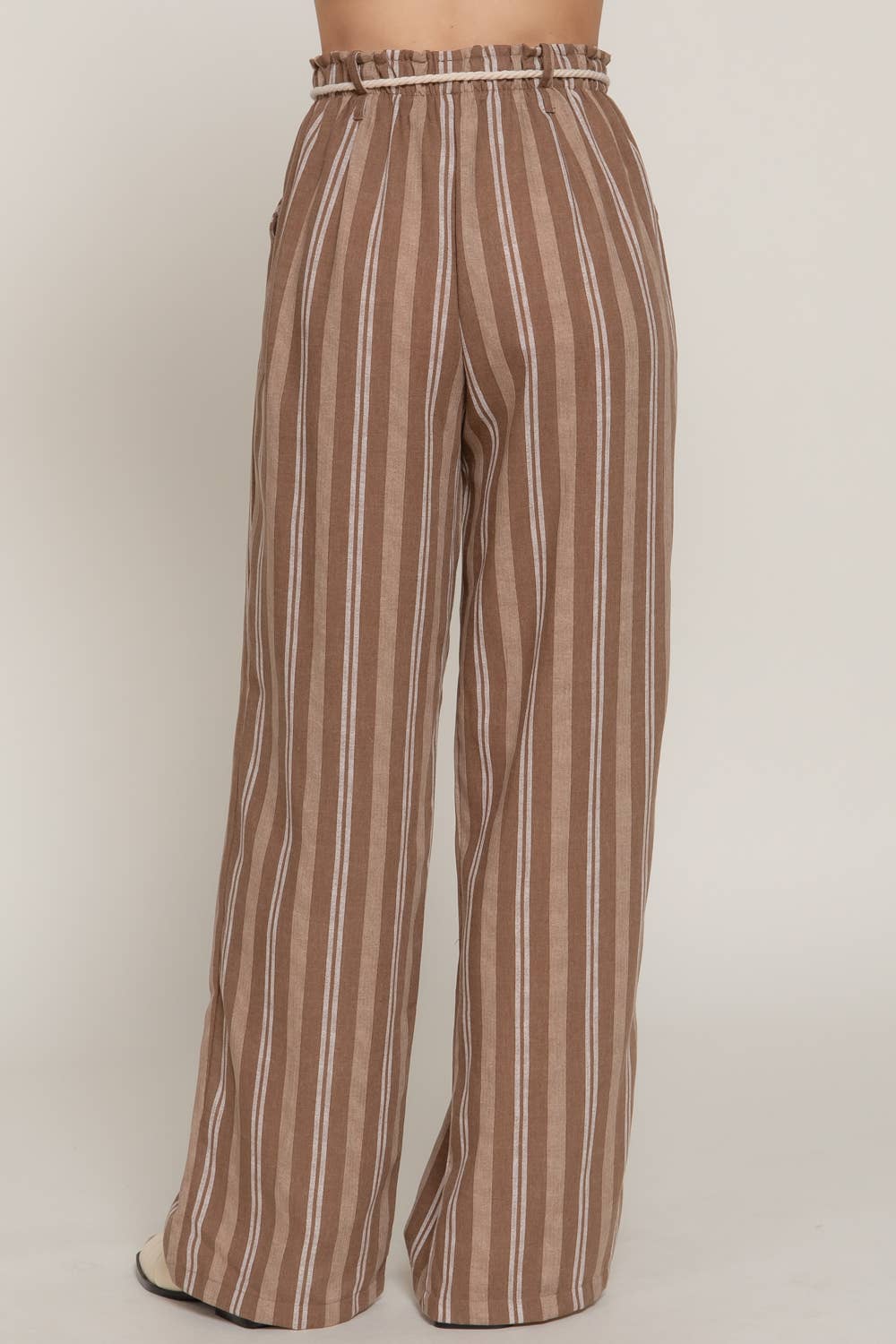 Robe Belt Stripe Print Linen Effect Pants