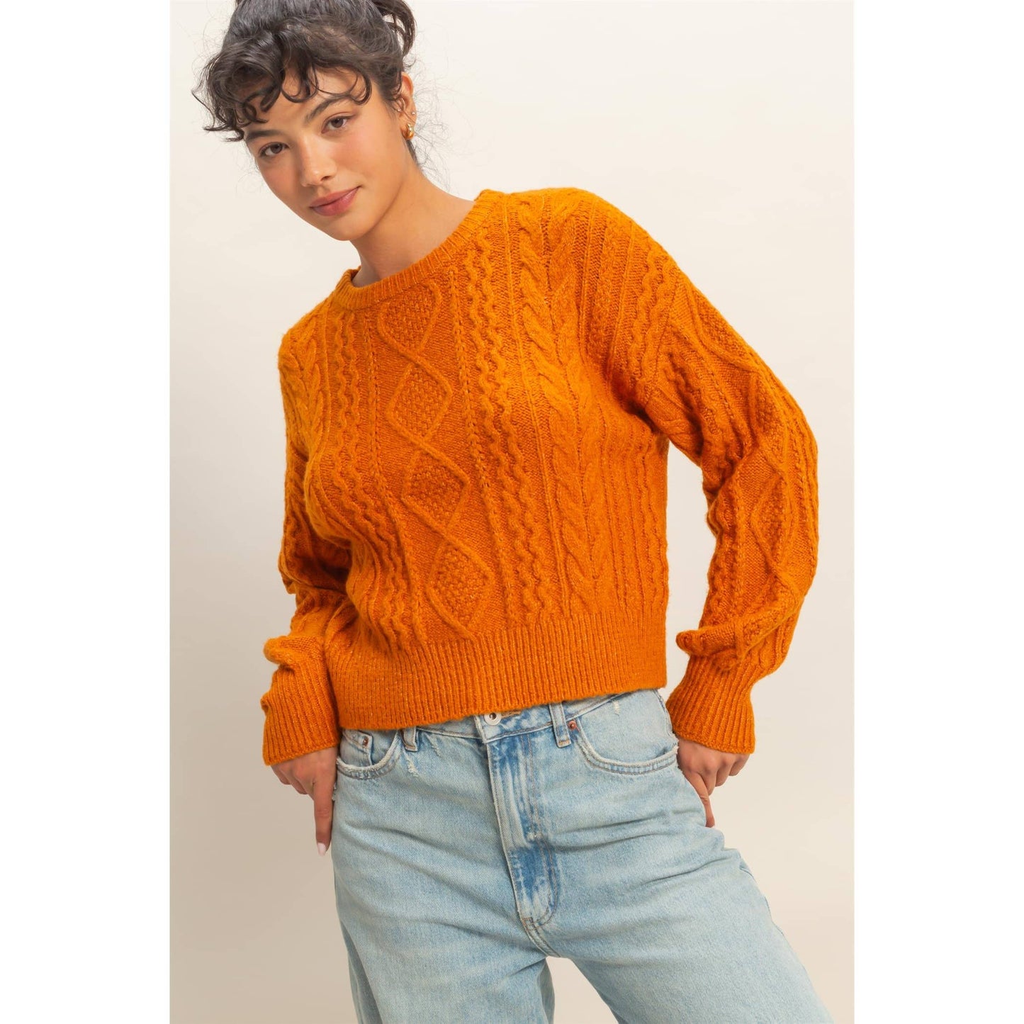 Cable Knit Balloon Sleeve Sweater