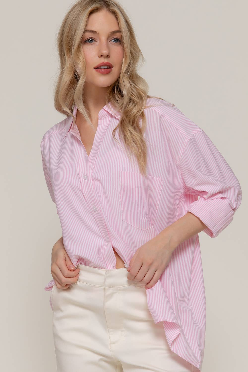 Oversized Striped Button Up Shirt