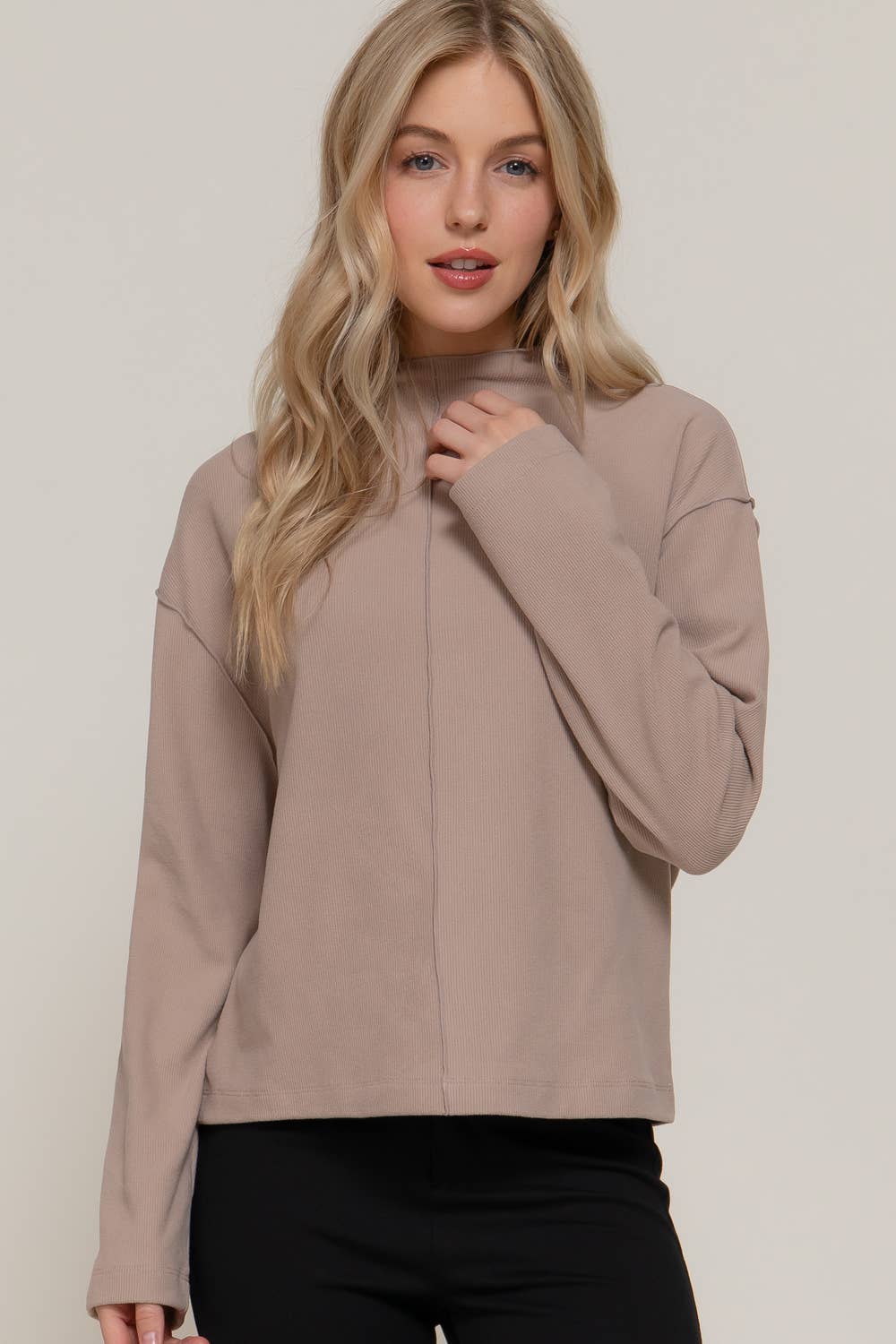 Long Sleeve Overlocked Seams Brushed Rib Top