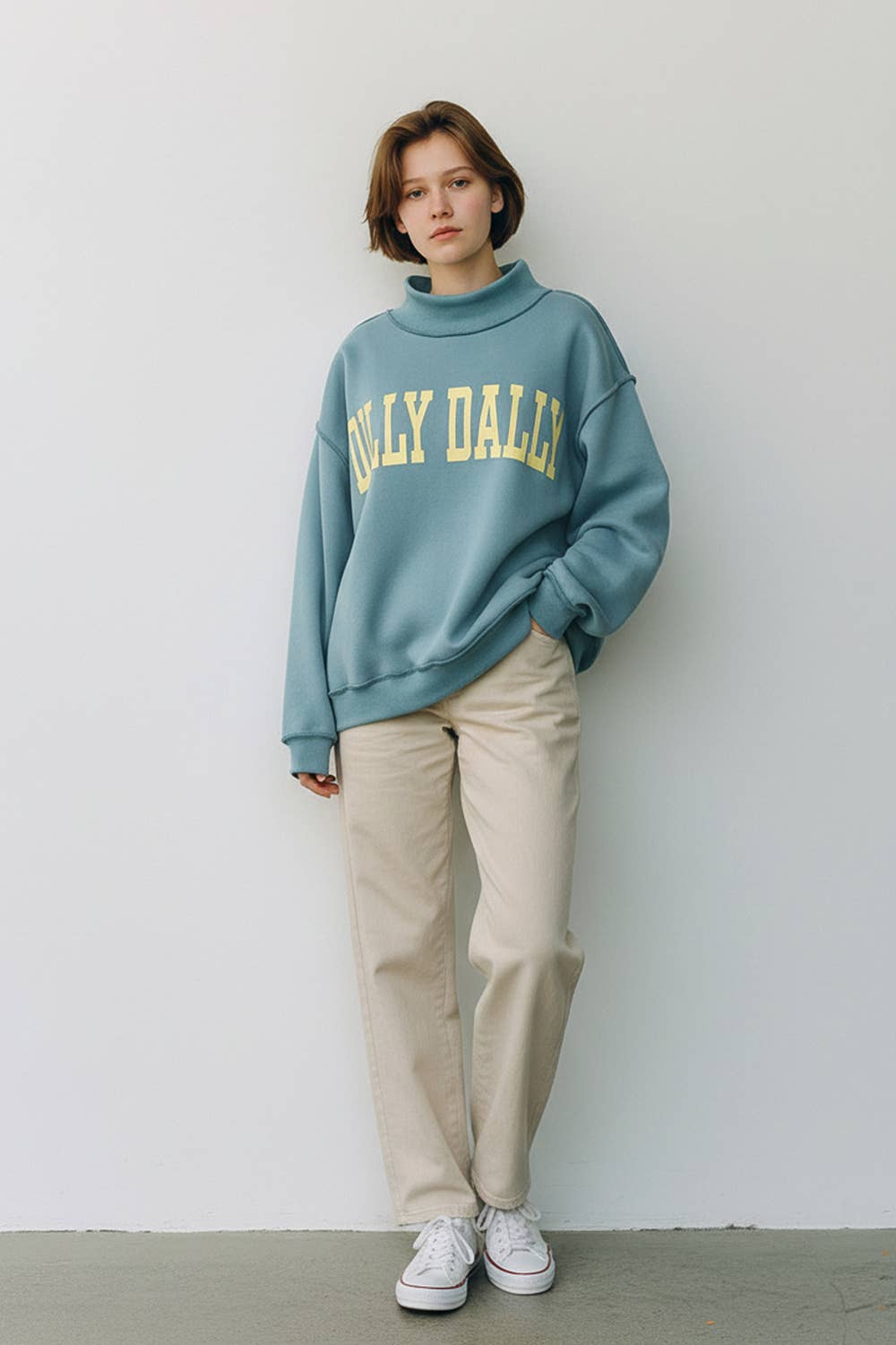 'DILLY DALLY' Mockneck Sweatshirt