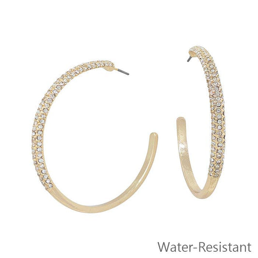 Water Resistant Gold 2" Pave Hoop Earring