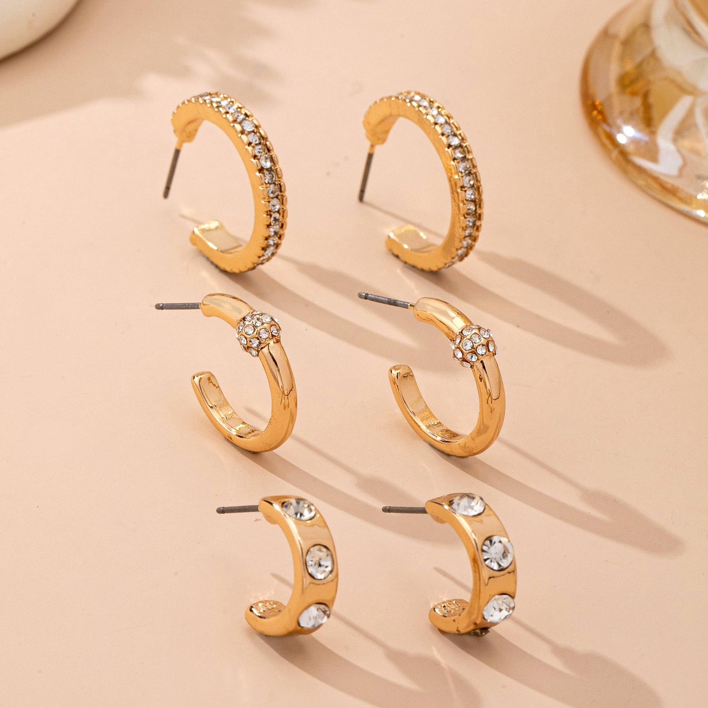 Studded Huggie Hoop Earring Set