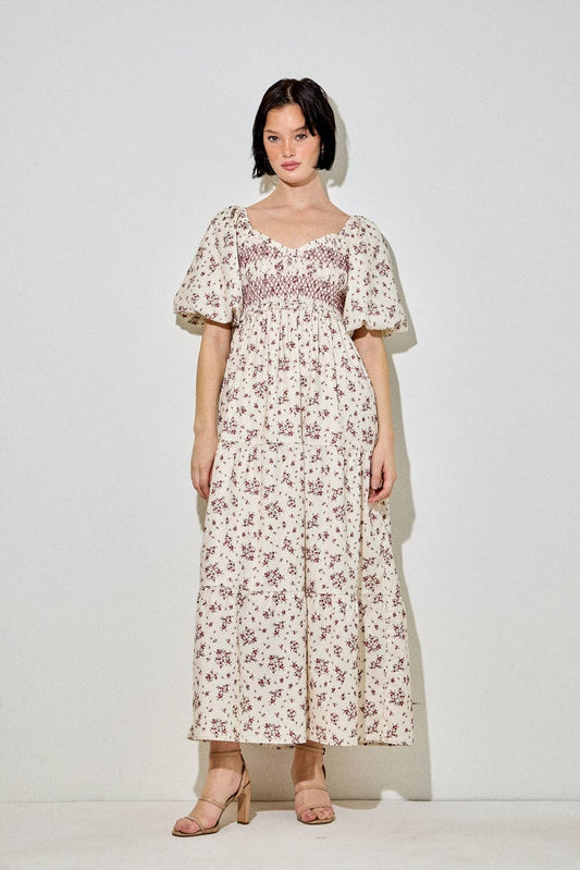Floral Smocked Detail Maxi Dress