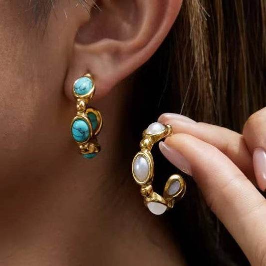 Pearl Dot Hoop Earrings