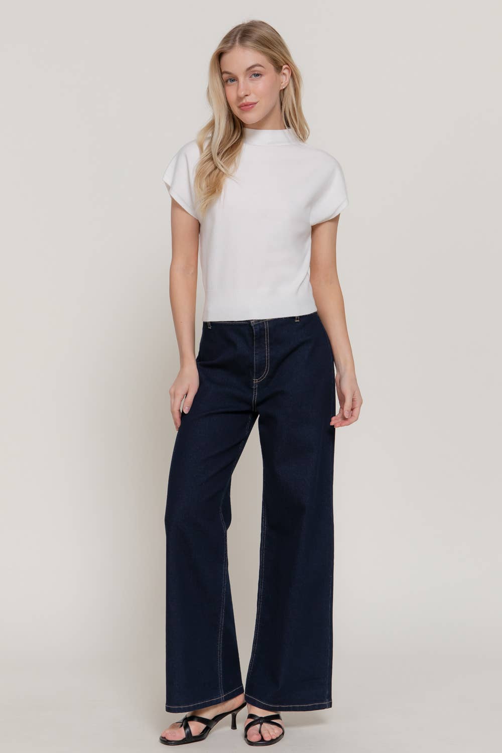 Cap Sleeve Mock Neck Sweater Top