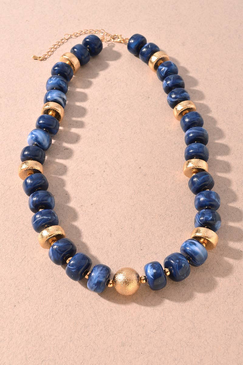 Marbled Beaded & Gold Accent Necklace