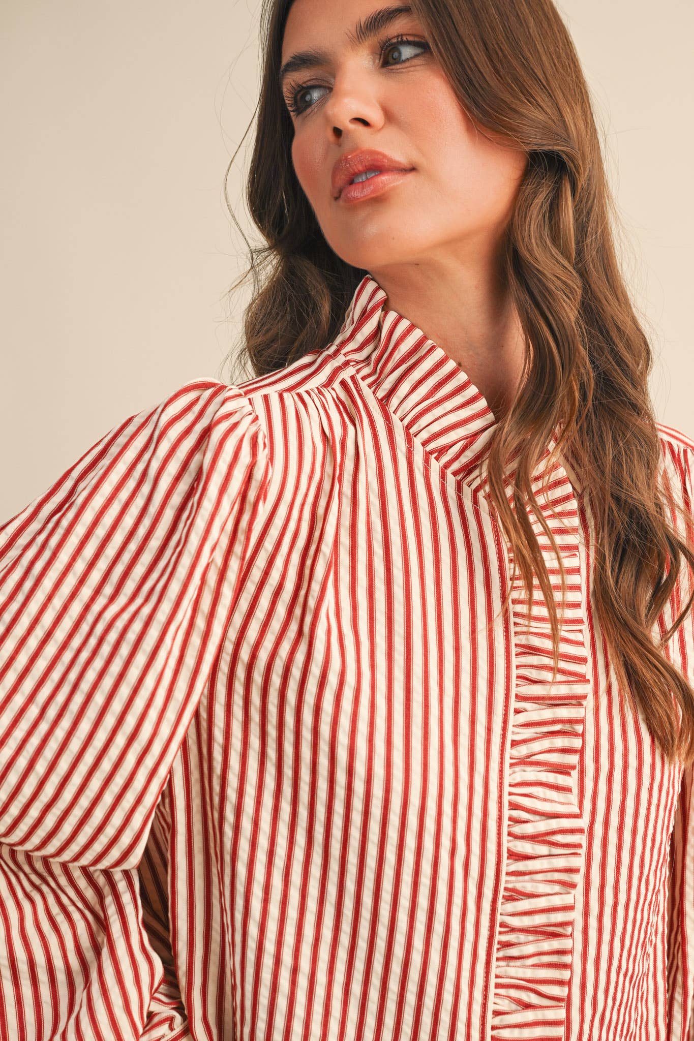 Ruffle Striped Long Sleeve Top