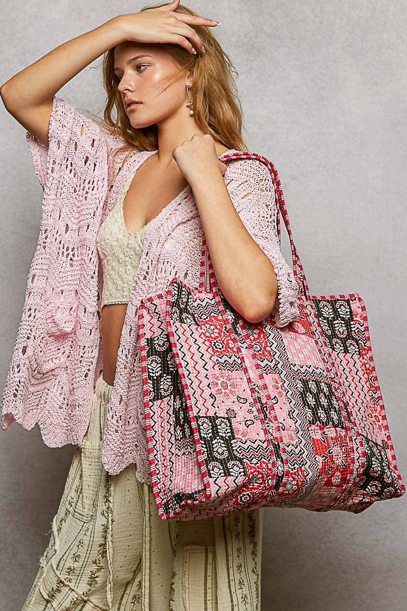 Quilted Woven Bohemian Tote Bag