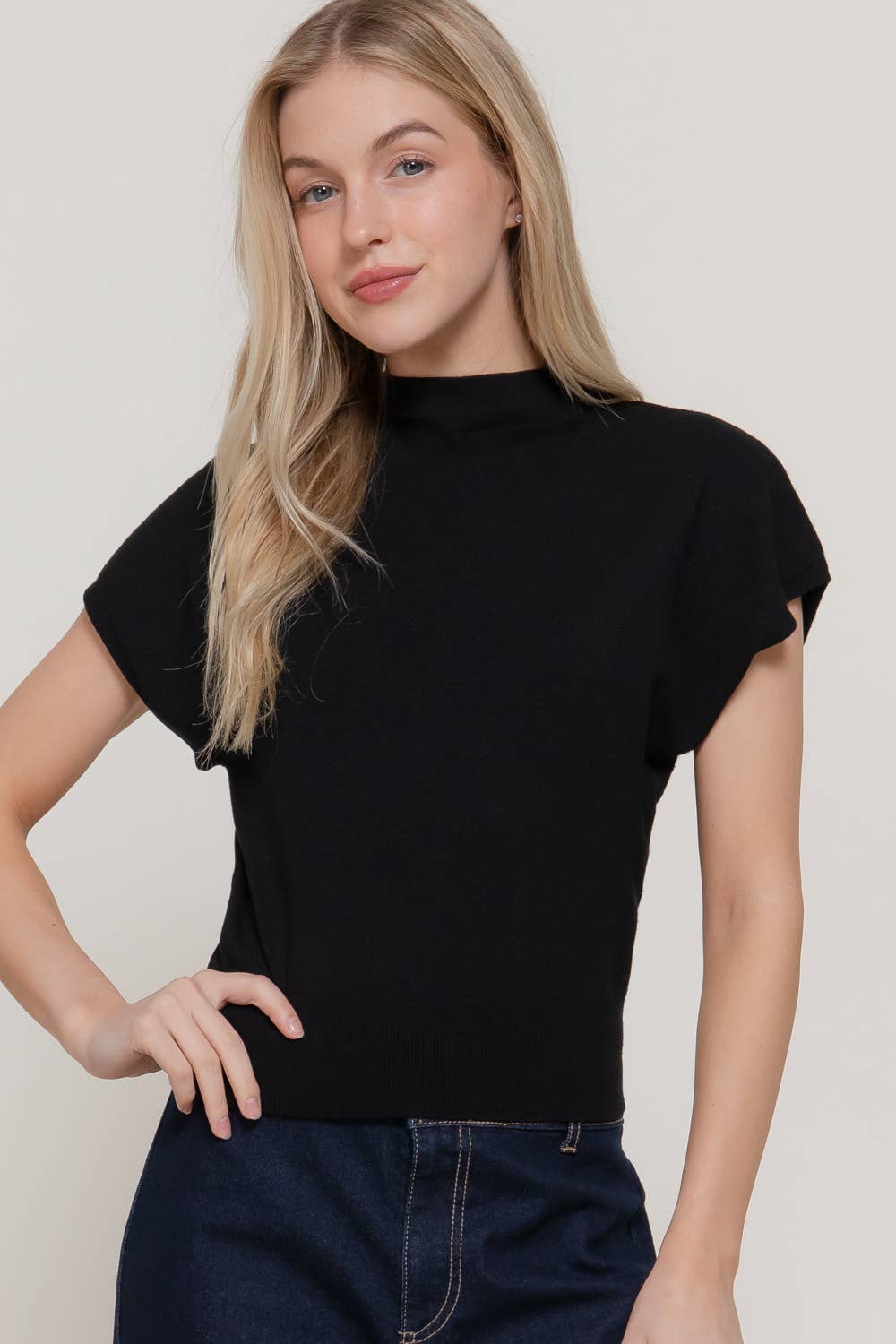 Cap Sleeve Mock Neck Sweater Top