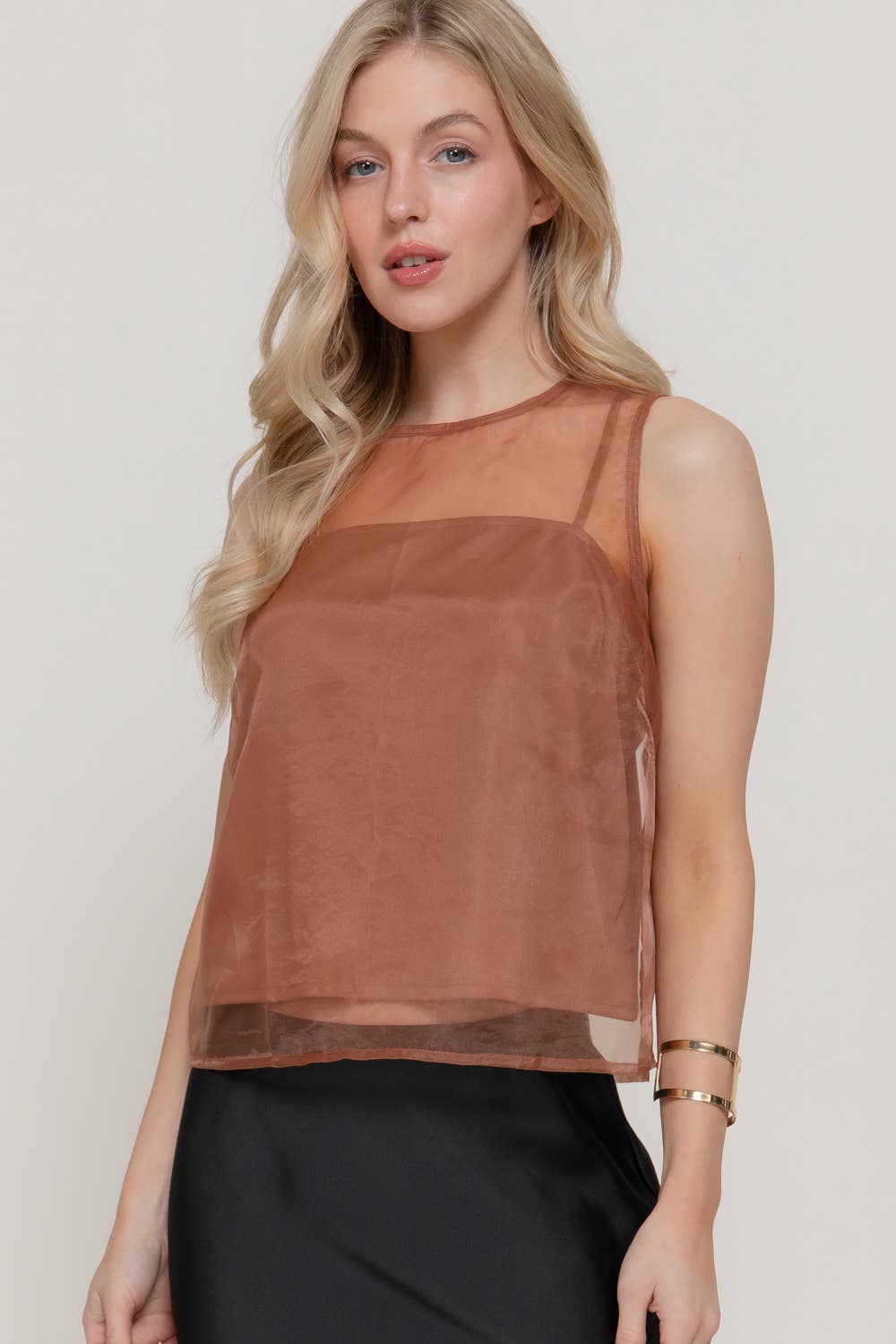 Midnight Organza Blouse with Inner Camisole