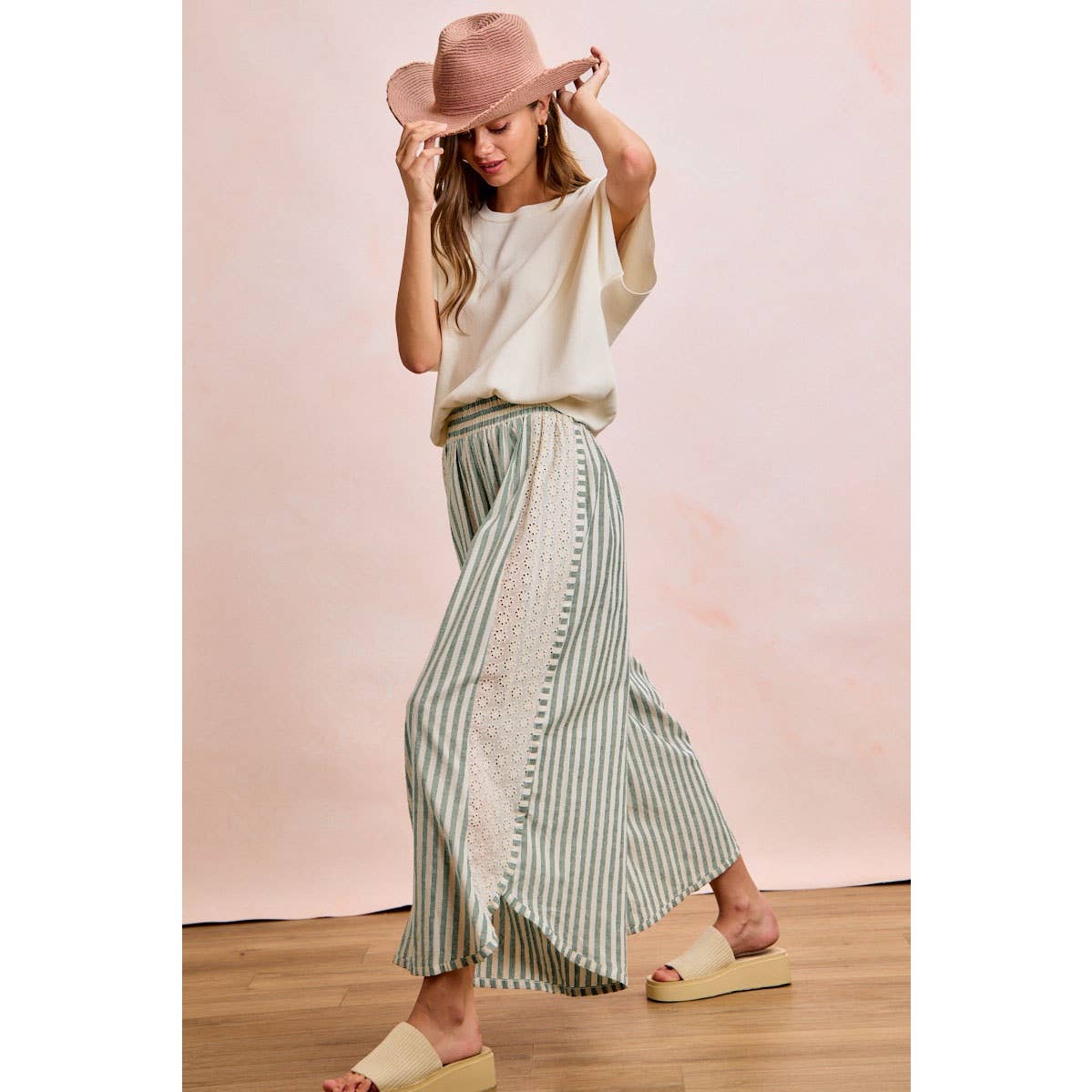 Floral Eyelet Wide Leg Pants