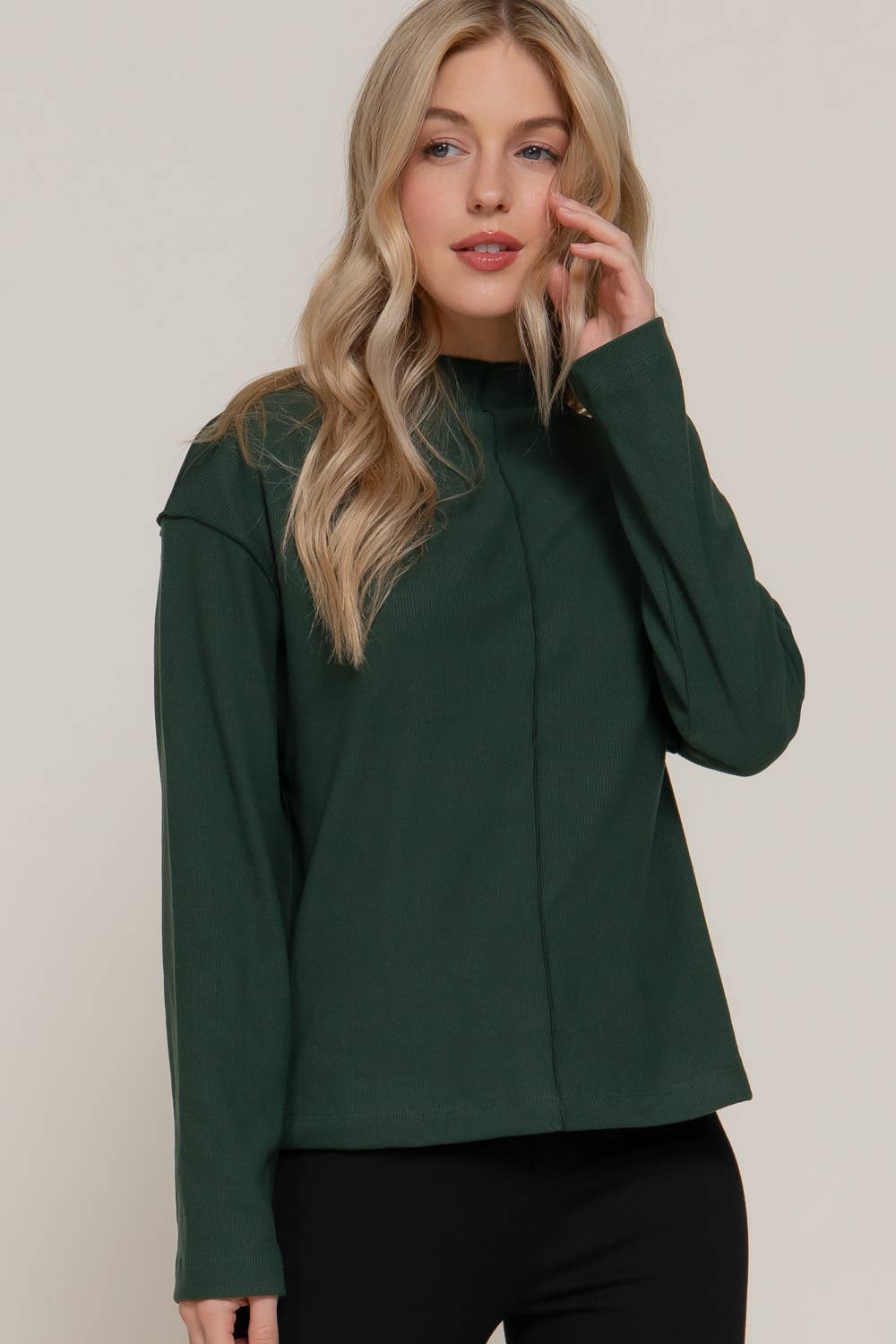 Long Sleeve Overlocked Seams Brushed Rib Top