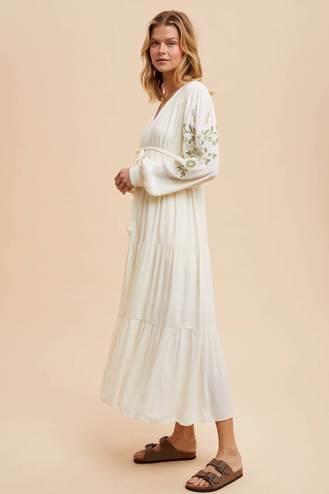 Embroidered Sleeve Maxi Dress